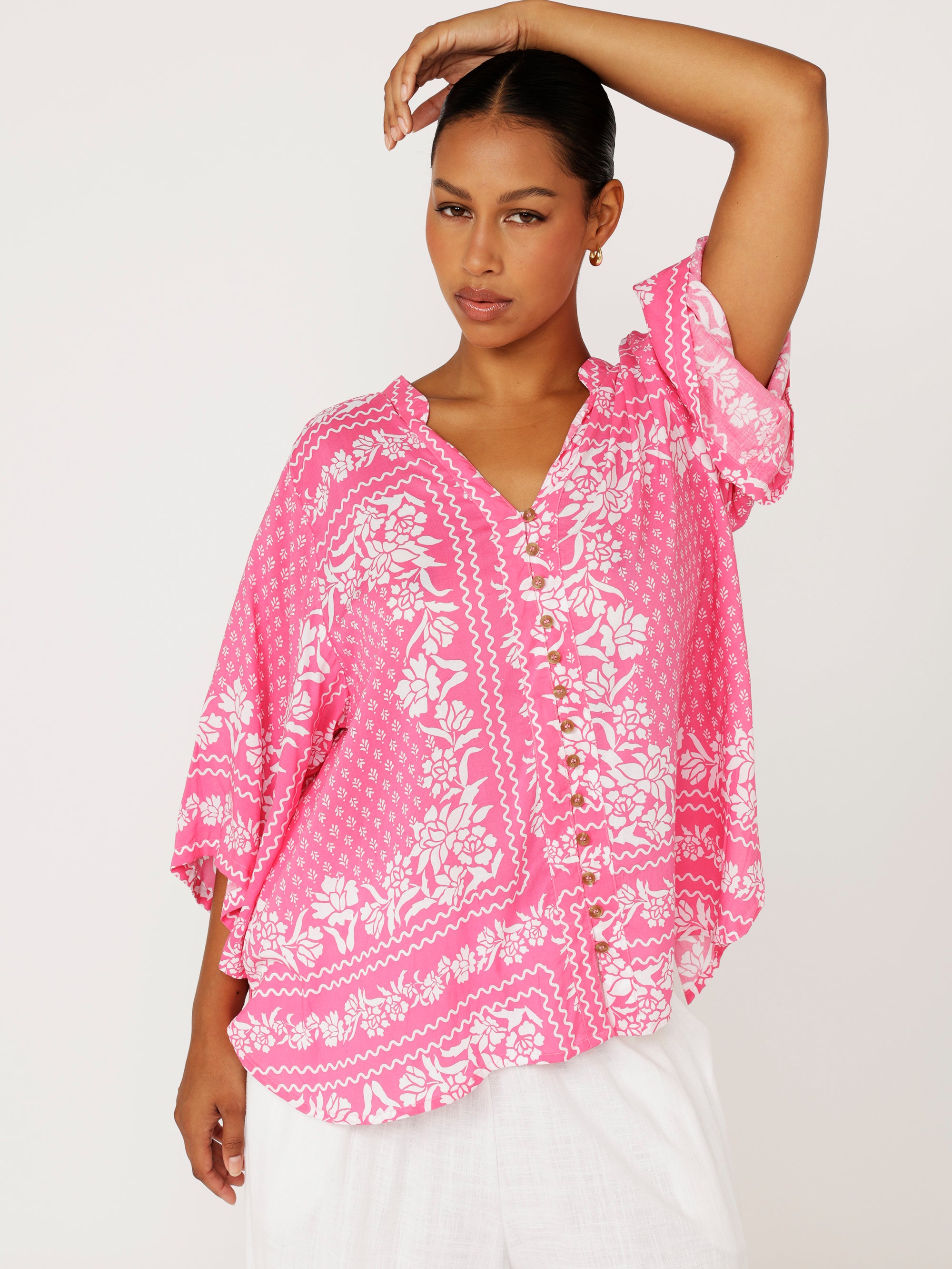 Amber Blouse 3/4 Sleeve | Pink Paradise - Saffron Road