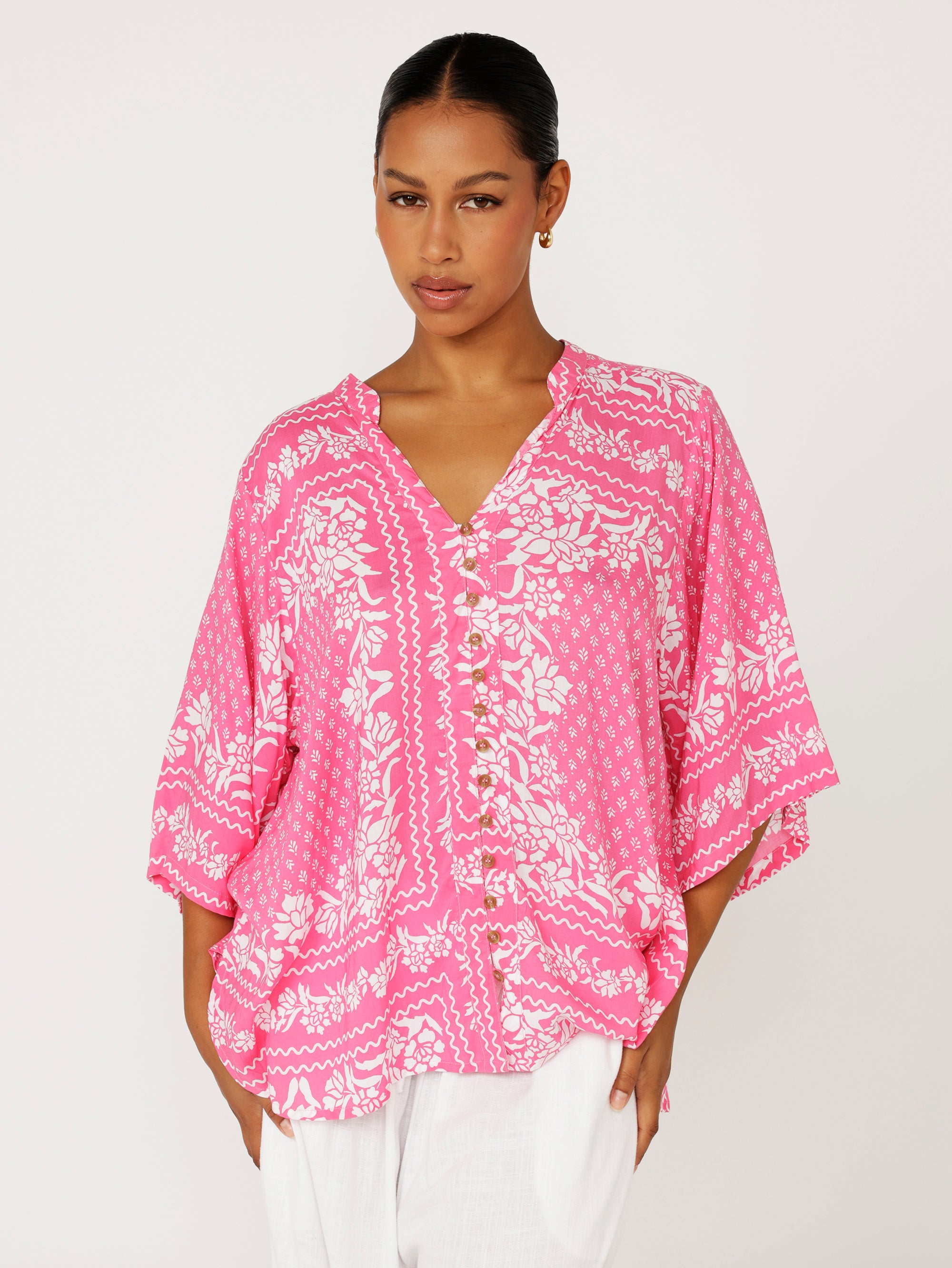 Amber Blouse 3/4 Sleeve | Pink Paradise - Saffron Road