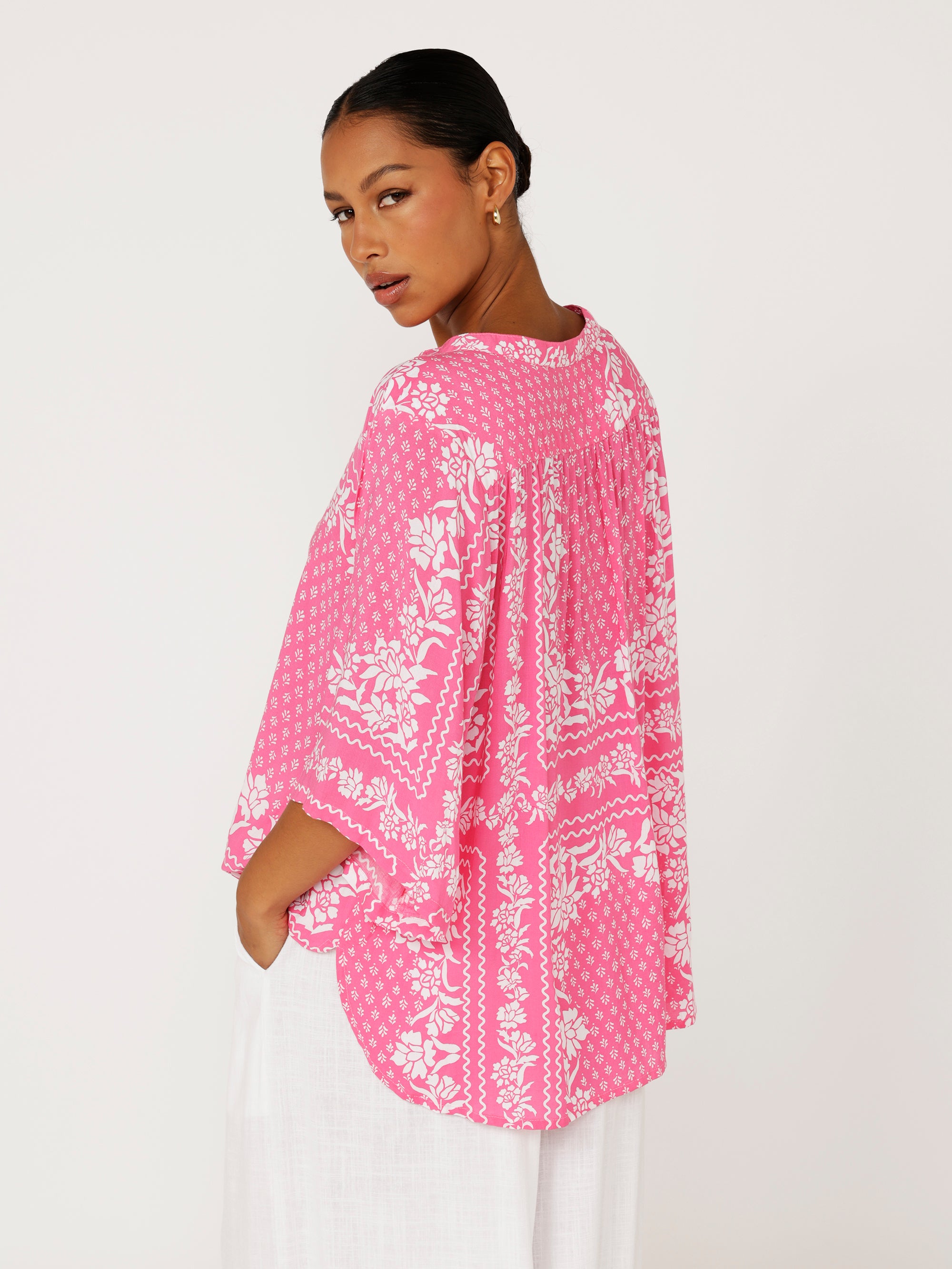 Amber Blouse 3/4 Sleeve | Pink Paradise - Saffron Road