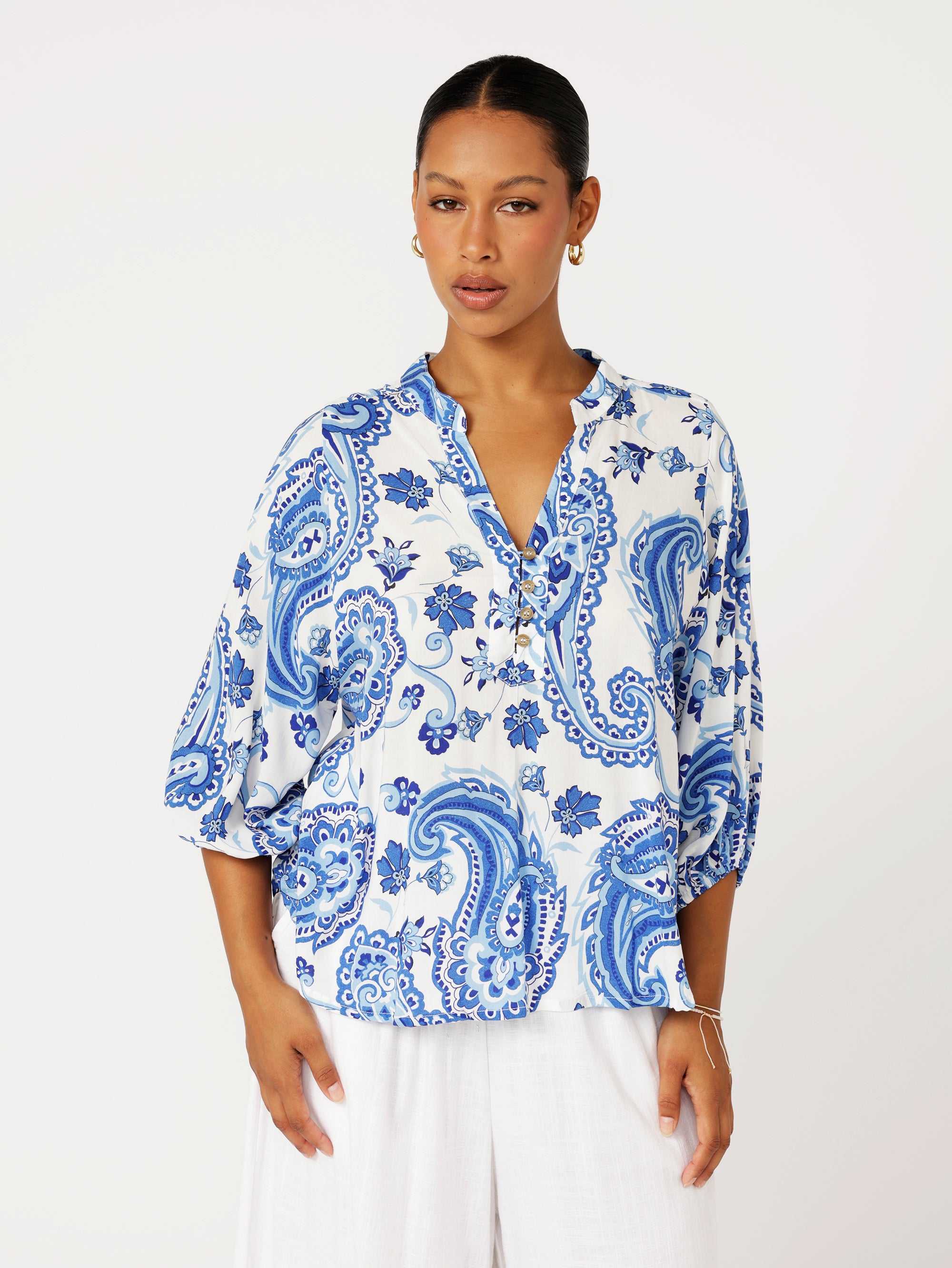 Natalya Blouse | Blue Paisley - Saffron Road