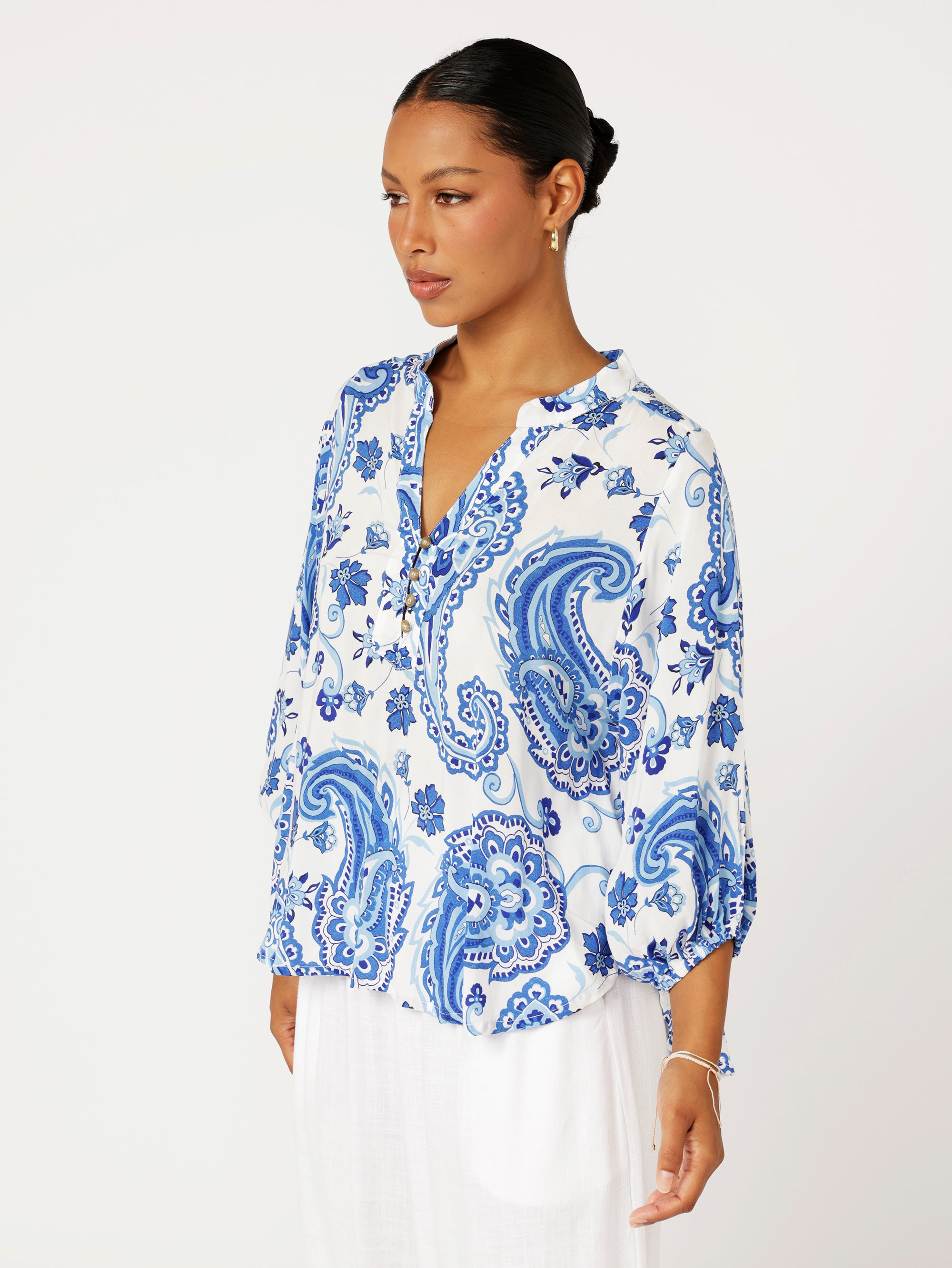 Natalya Blouse | Blue Paisley - Saffron Road