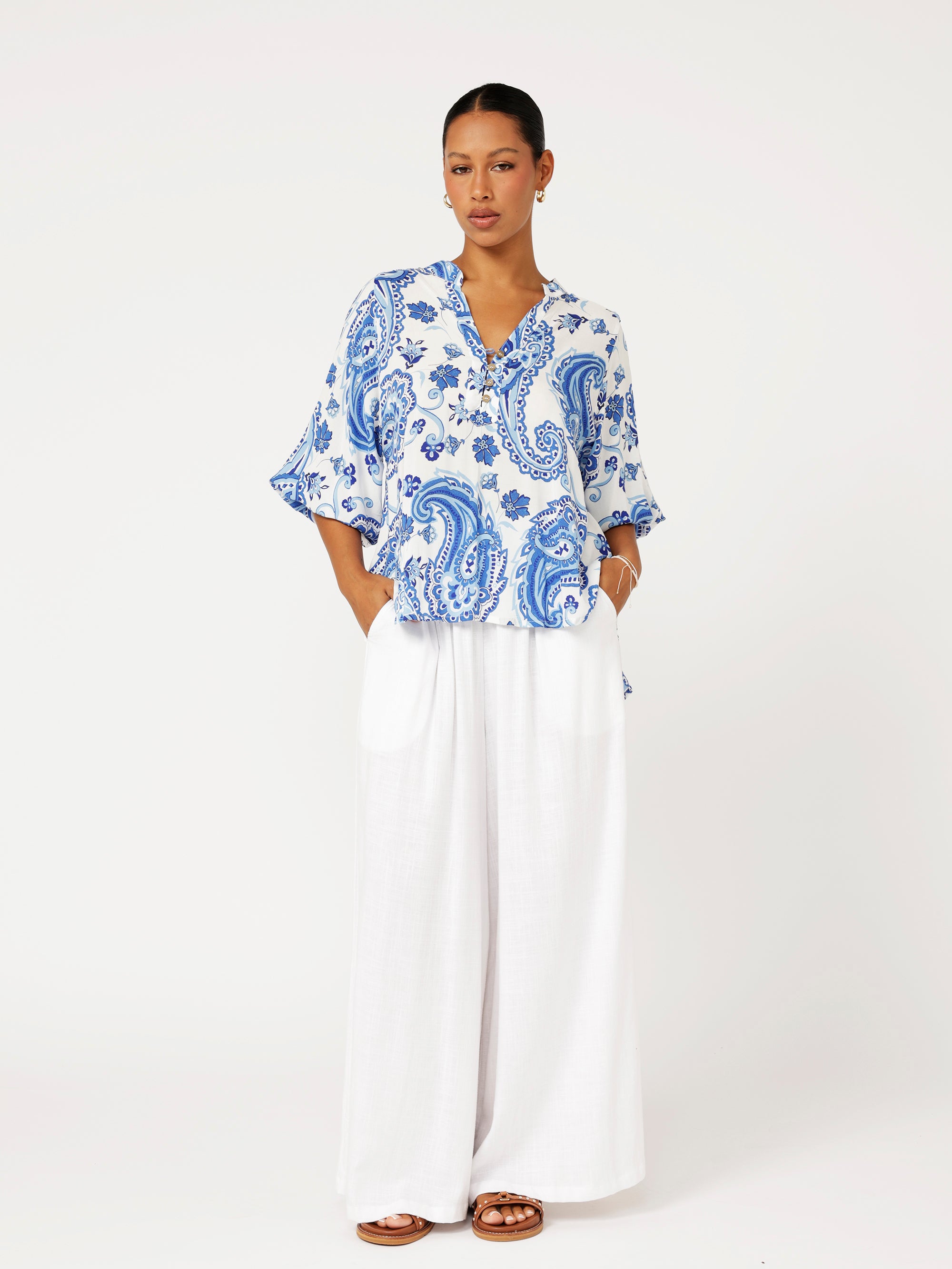 Natalya Blouse | Blue Paisley - Saffron Road