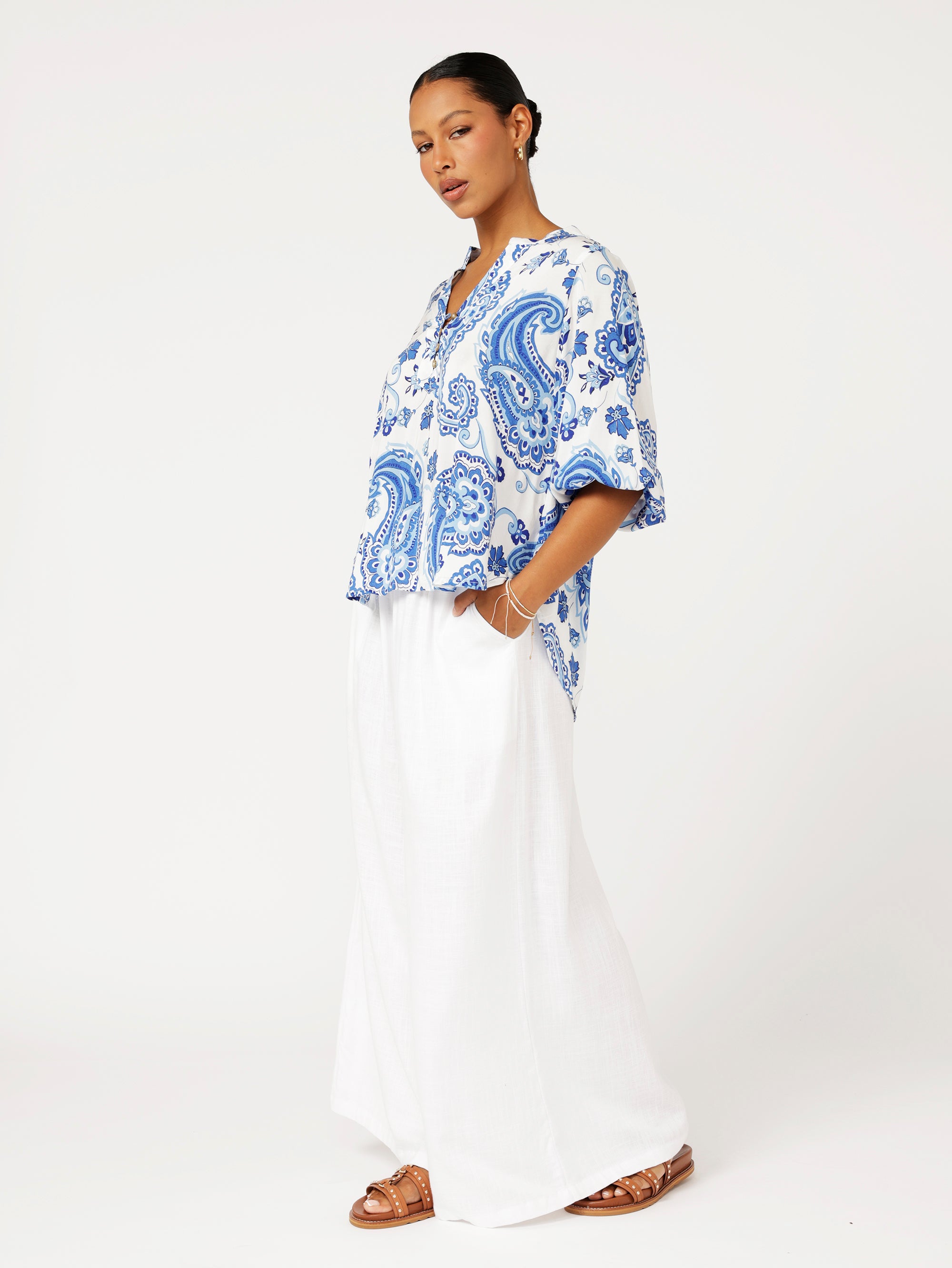 Natalya Blouse | Blue Paisley - Saffron Road