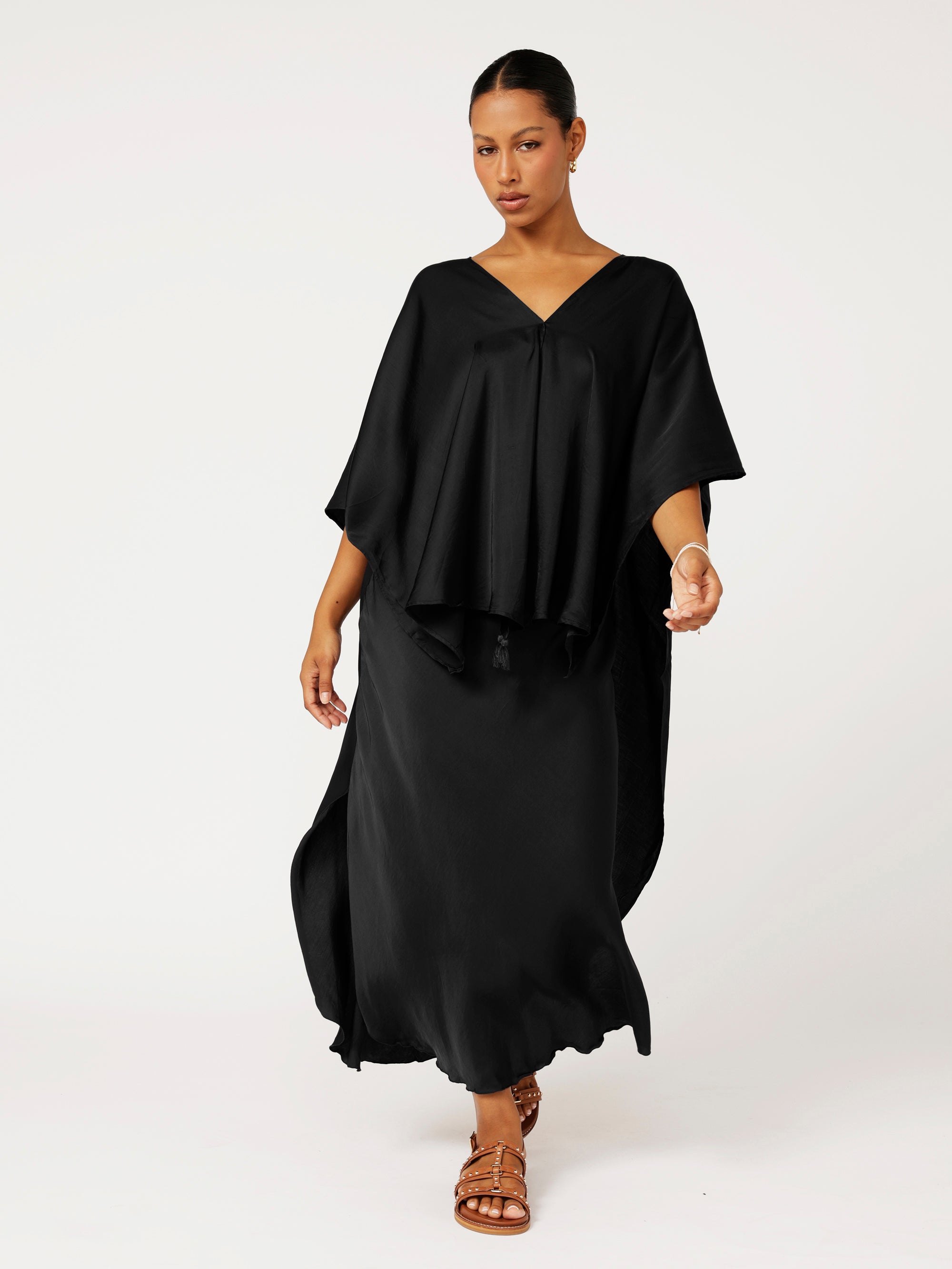 Soiree Wrap | Satin | Black - Saffron Road