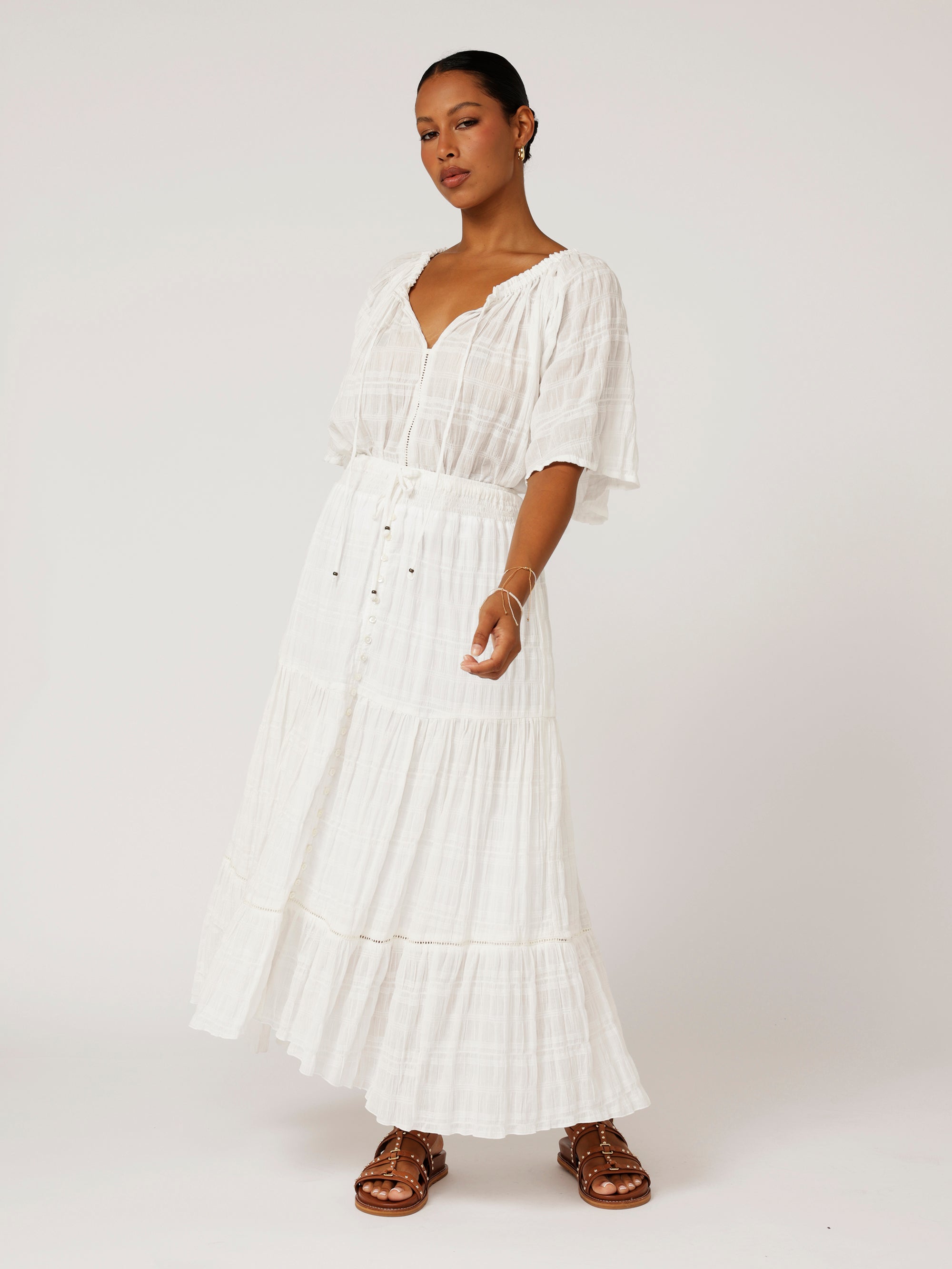 Chloe Skirt | Waffle Ecru - Saffron Road