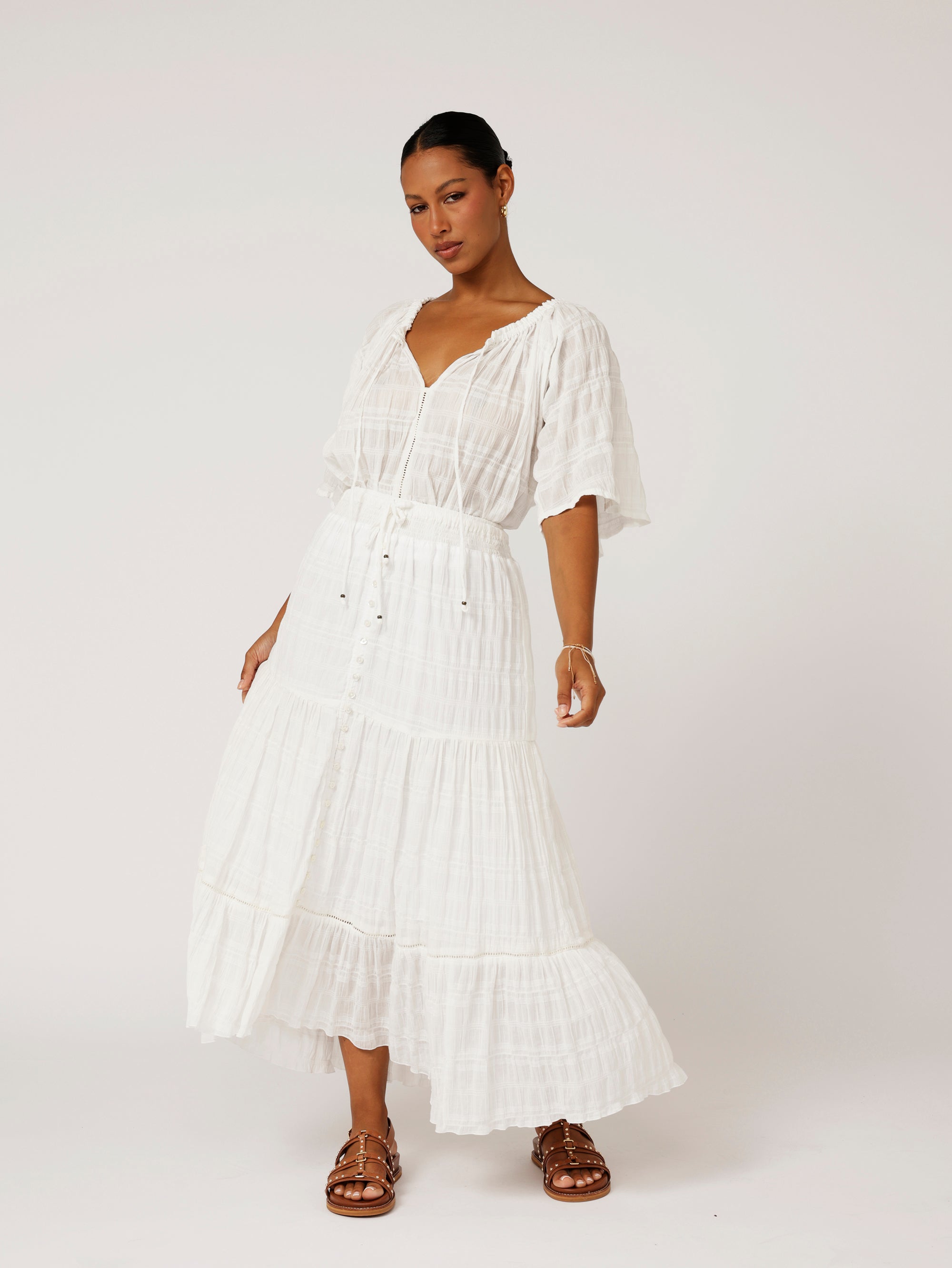 Chloe Skirt | Waffle Ecru - Saffron Road