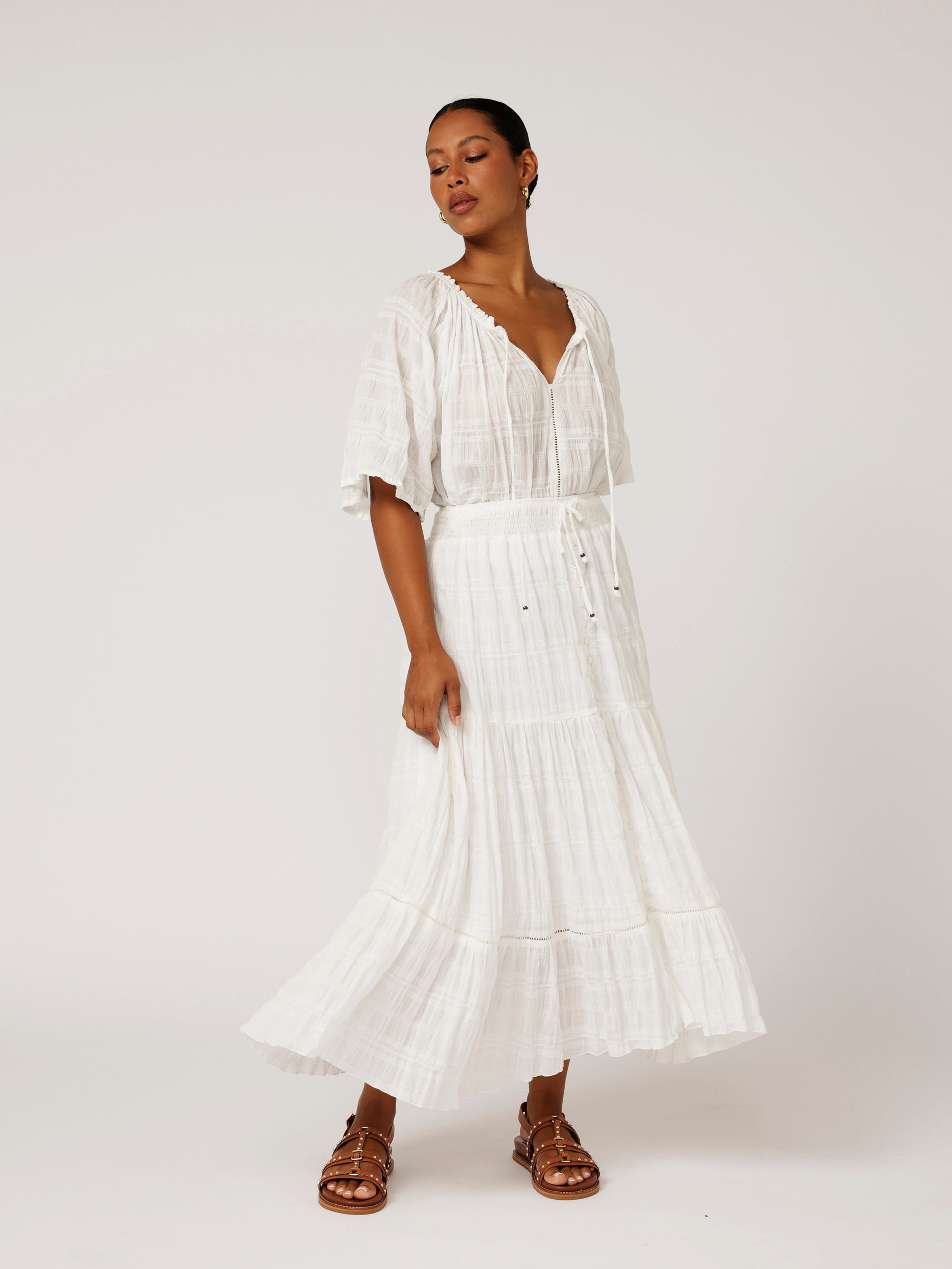 Chloe Skirt | Waffle Ecru - Saffron Road