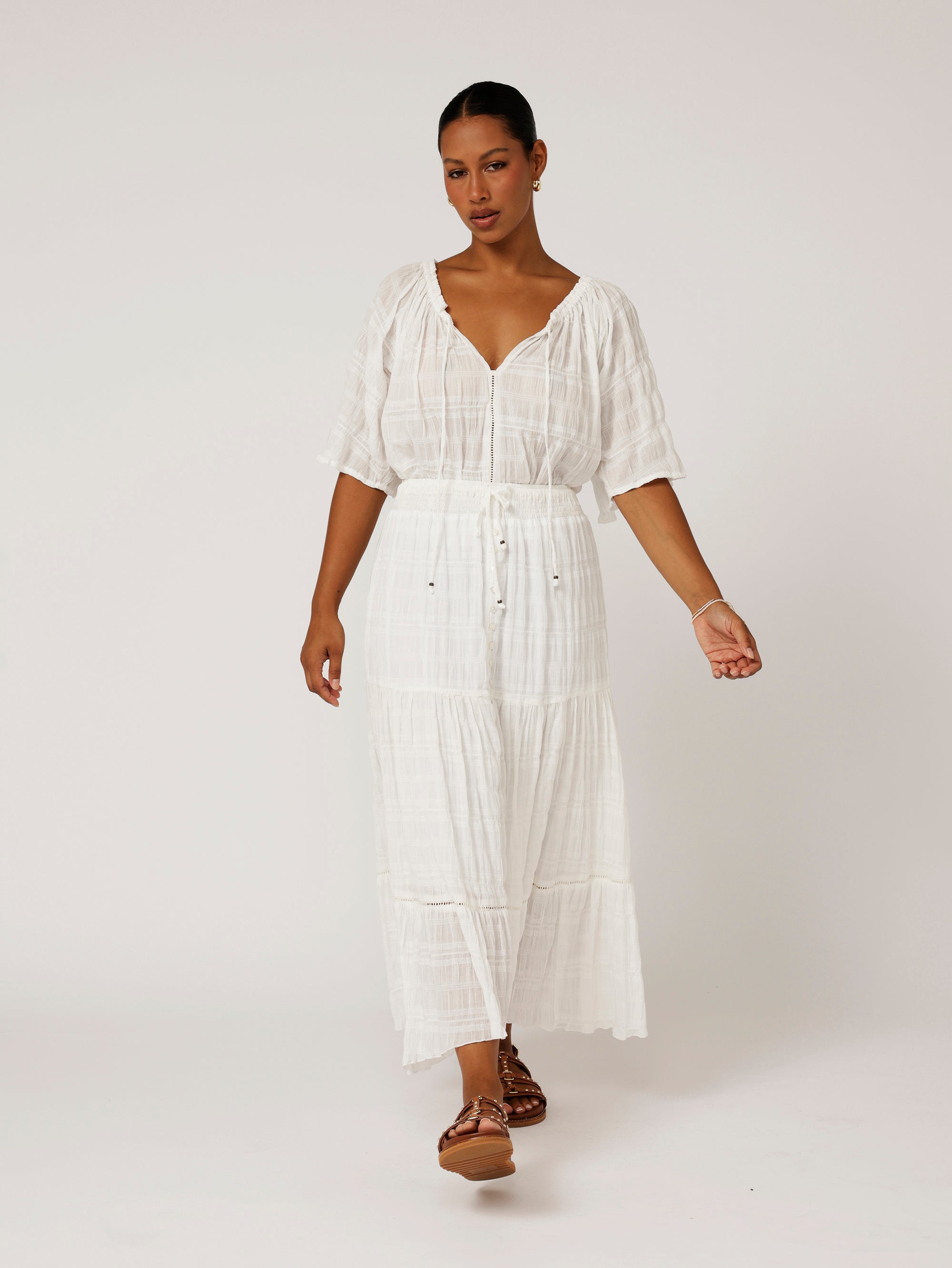 Chloe Skirt | Waffle Ecru - Saffron Road