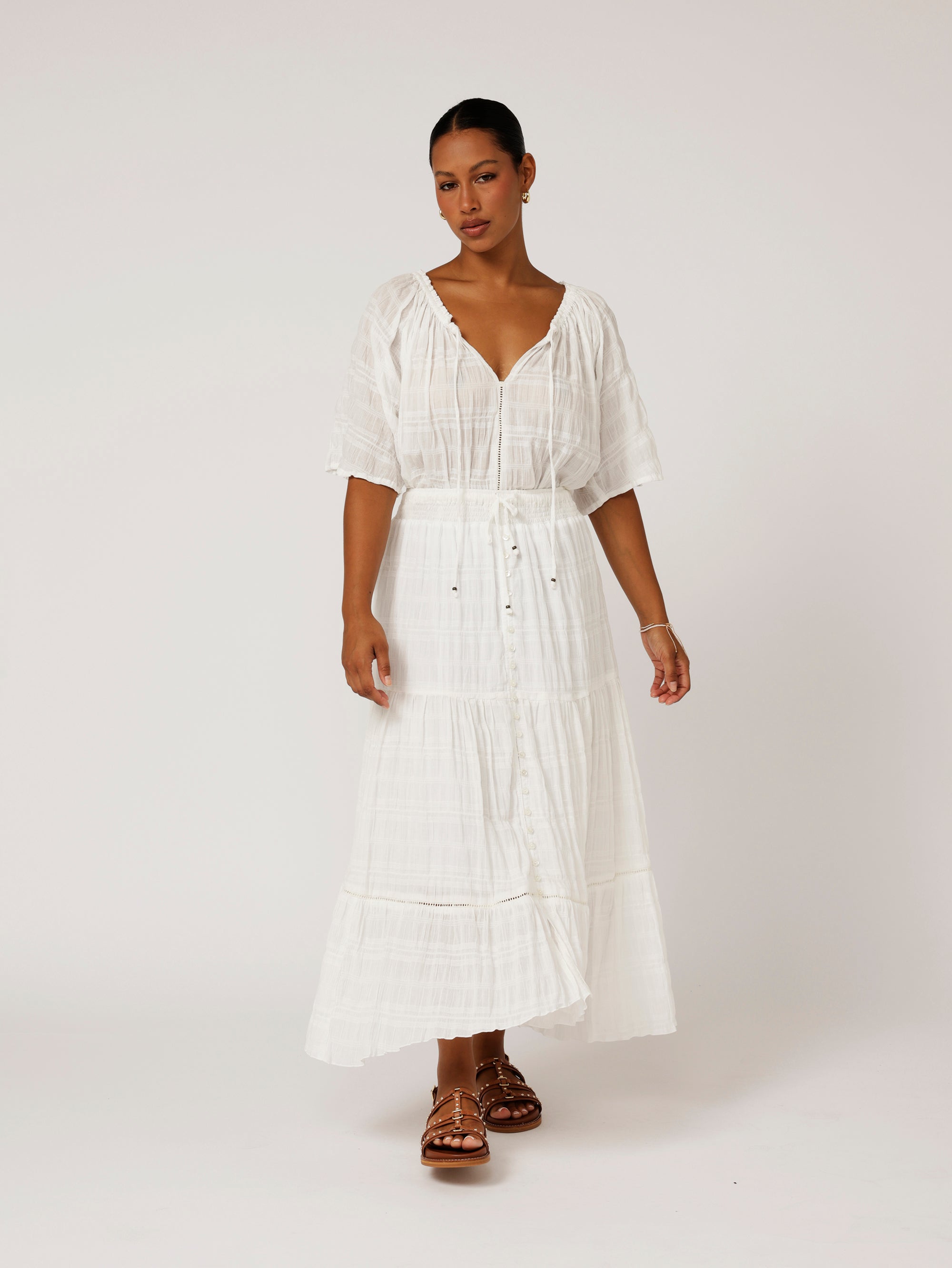 Chloe Skirt | Waffle Ecru - Saffron Road