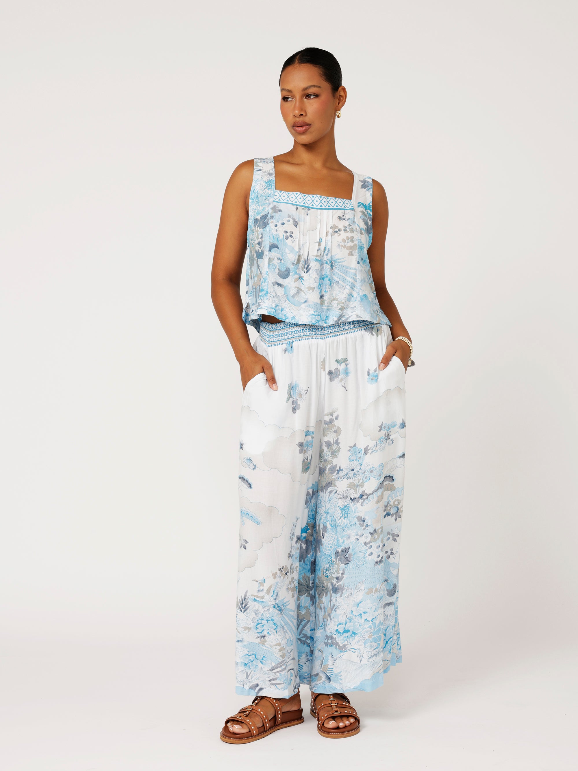 Palazzo Pant Crop | Tokyo Sky - Saffron Road