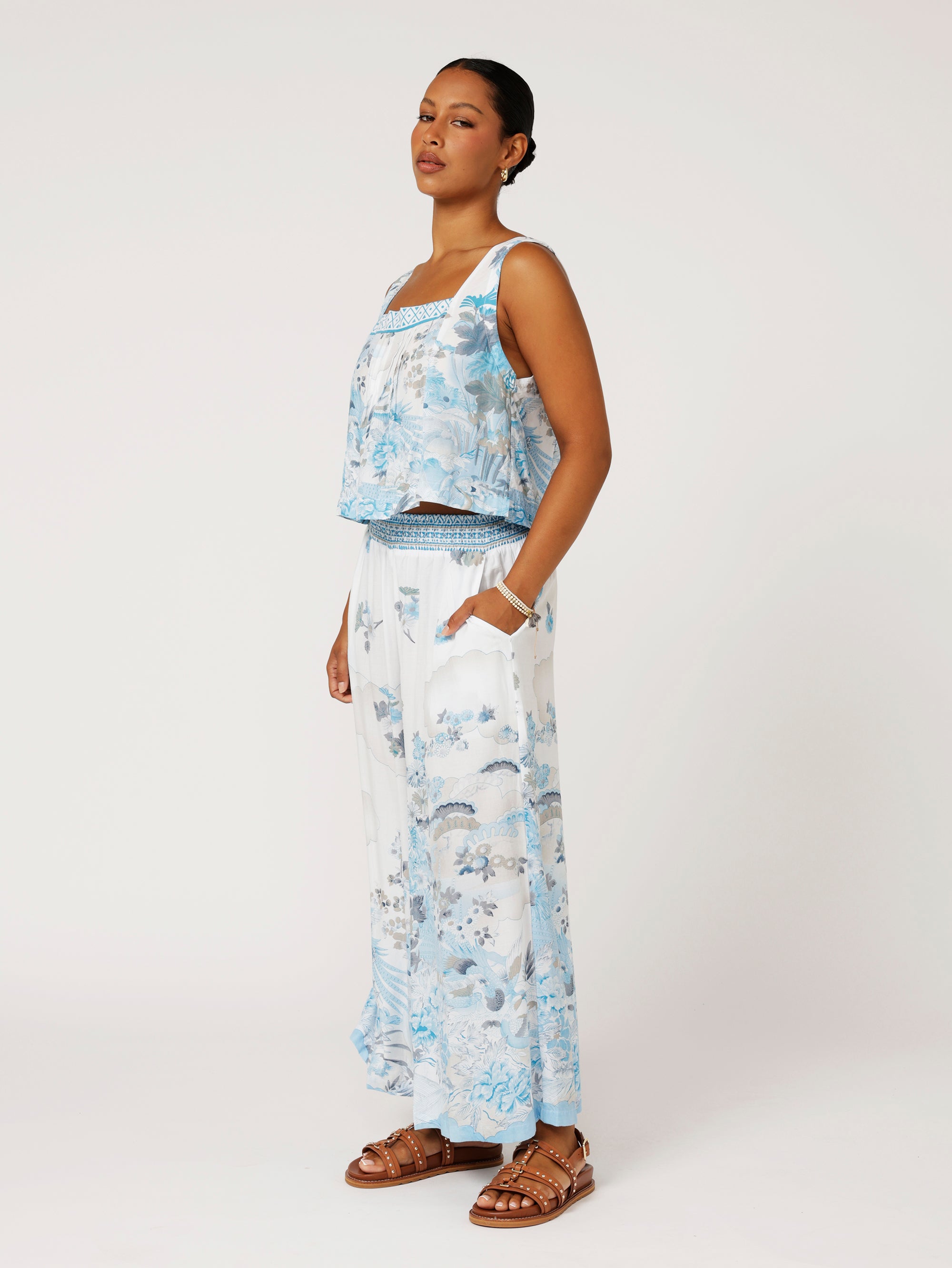 Palazzo Pant Crop | Tokyo Sky - Saffron Road