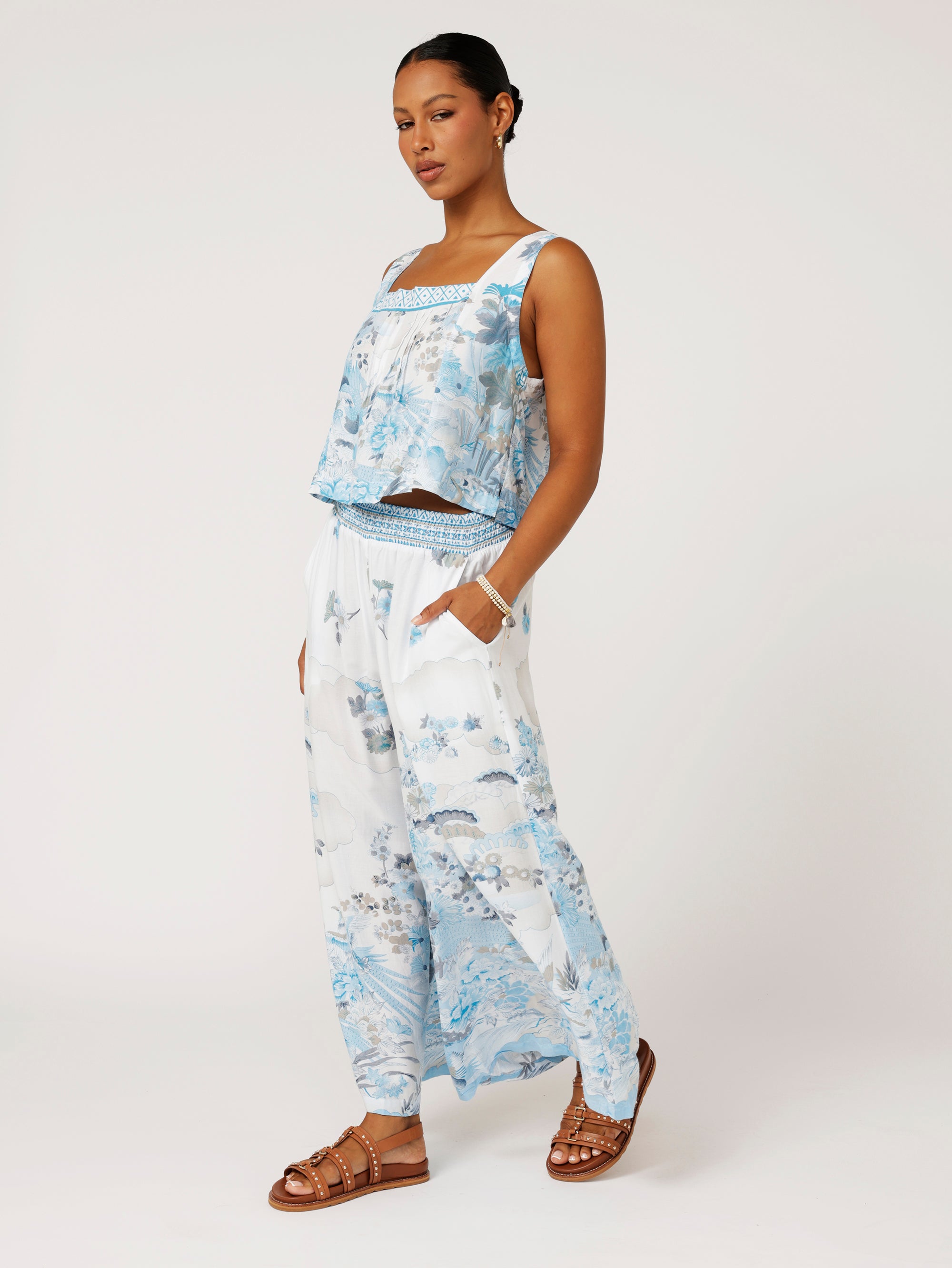 Palazzo Pant Crop | Tokyo Sky - Saffron Road