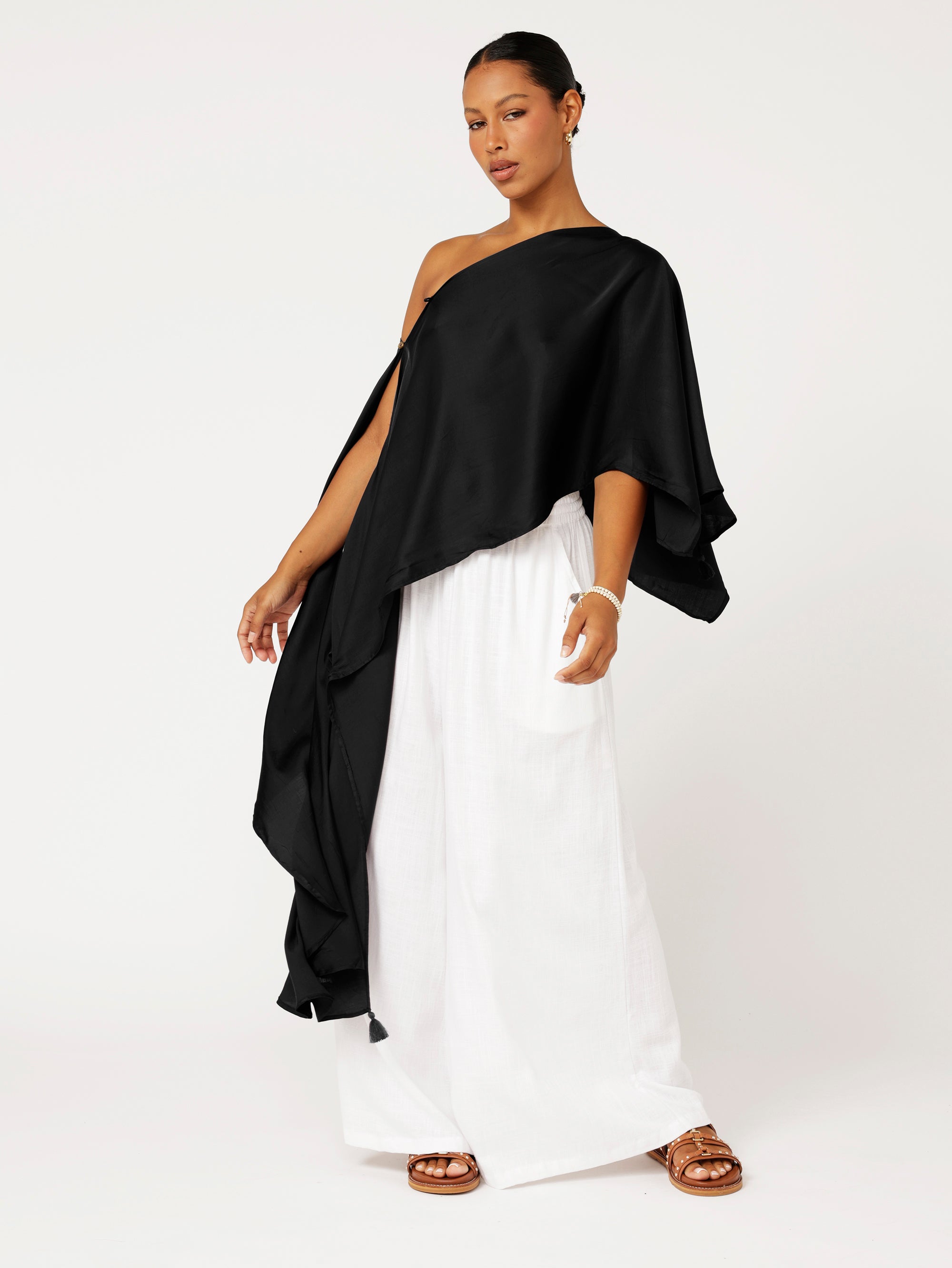Soiree Wrap | Satin | Black - Saffron Road