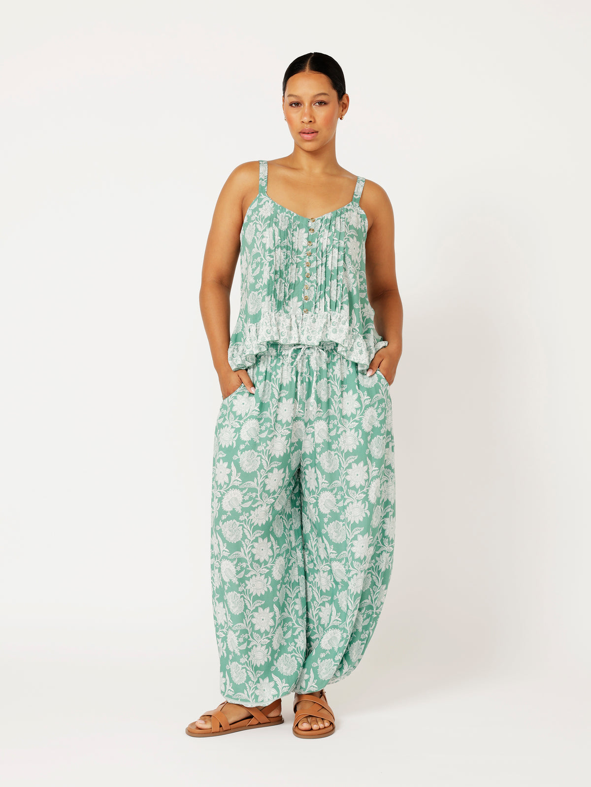 Lily Rose Singlet | CROPPED | Sage Indian Flower - Saffron Road
