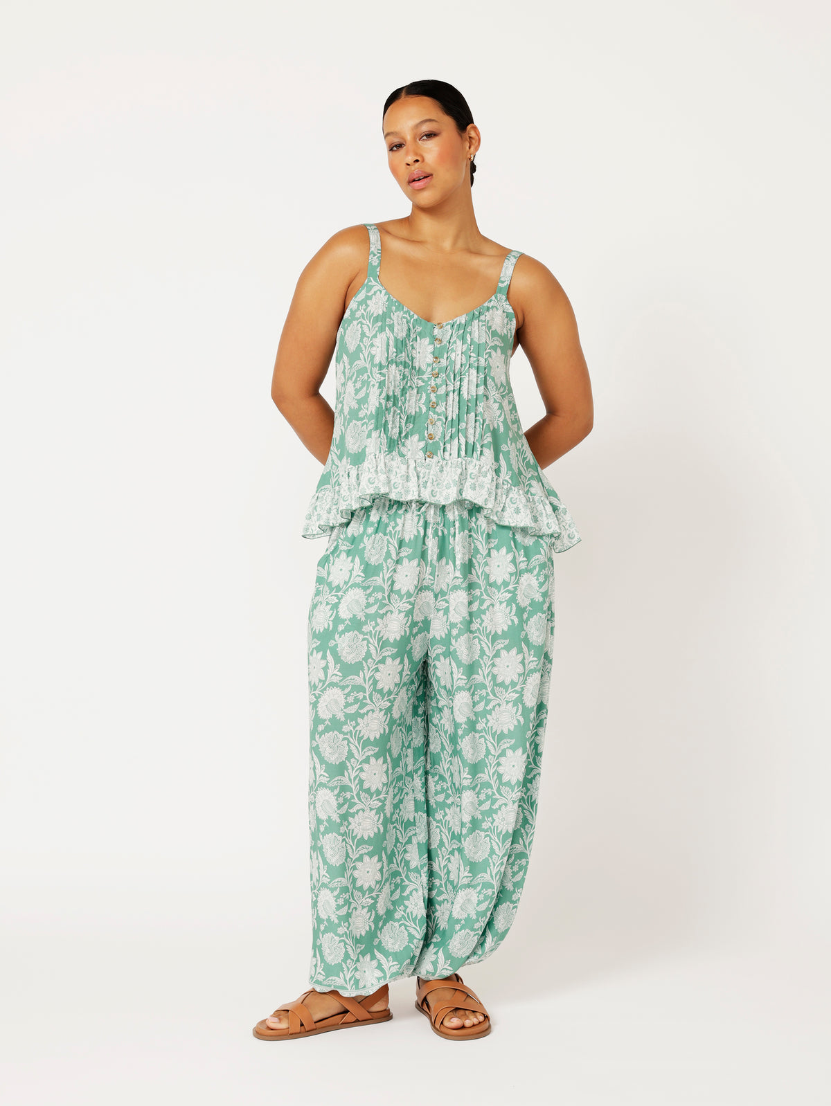 Lily Rose Singlet | CROPPED | Sage Indian Flower - Saffron Road