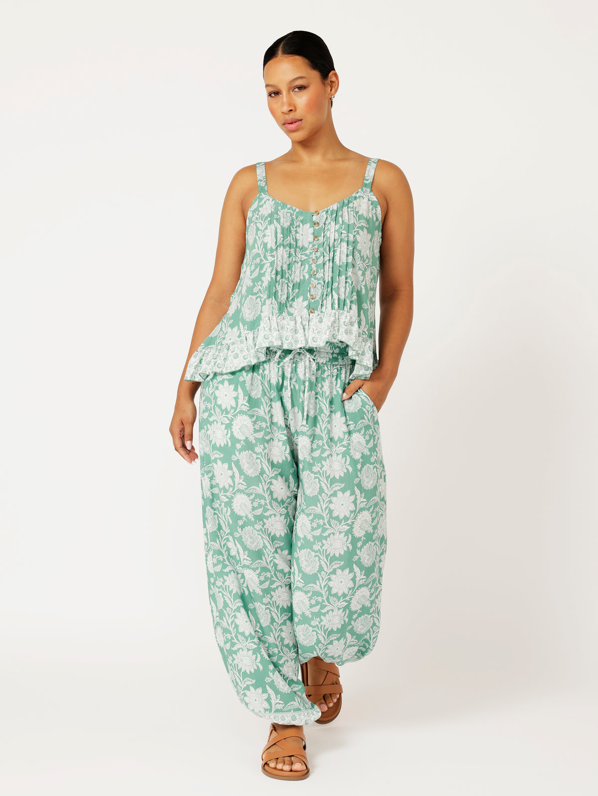 Lily Rose Singlet | CROPPED | Sage Indian Flower - Saffron Road