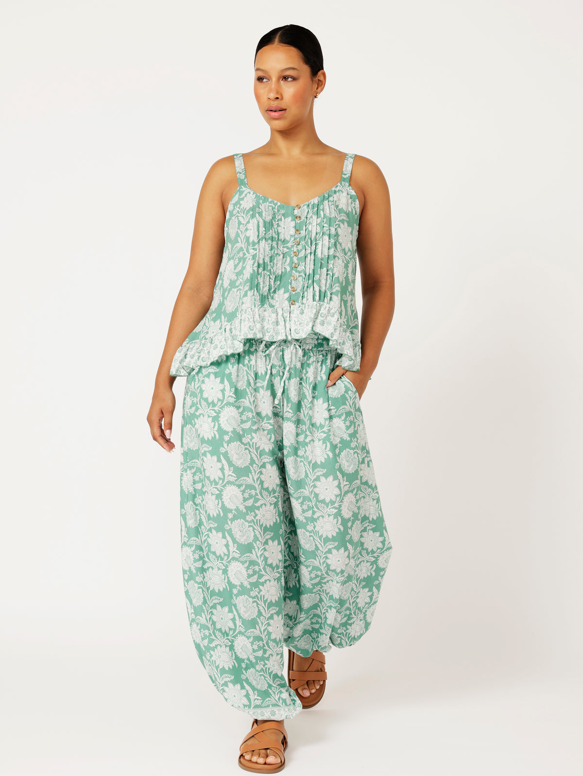 Lily Rose Singlet | CROPPED | Sage Indian Flower - Saffron Road