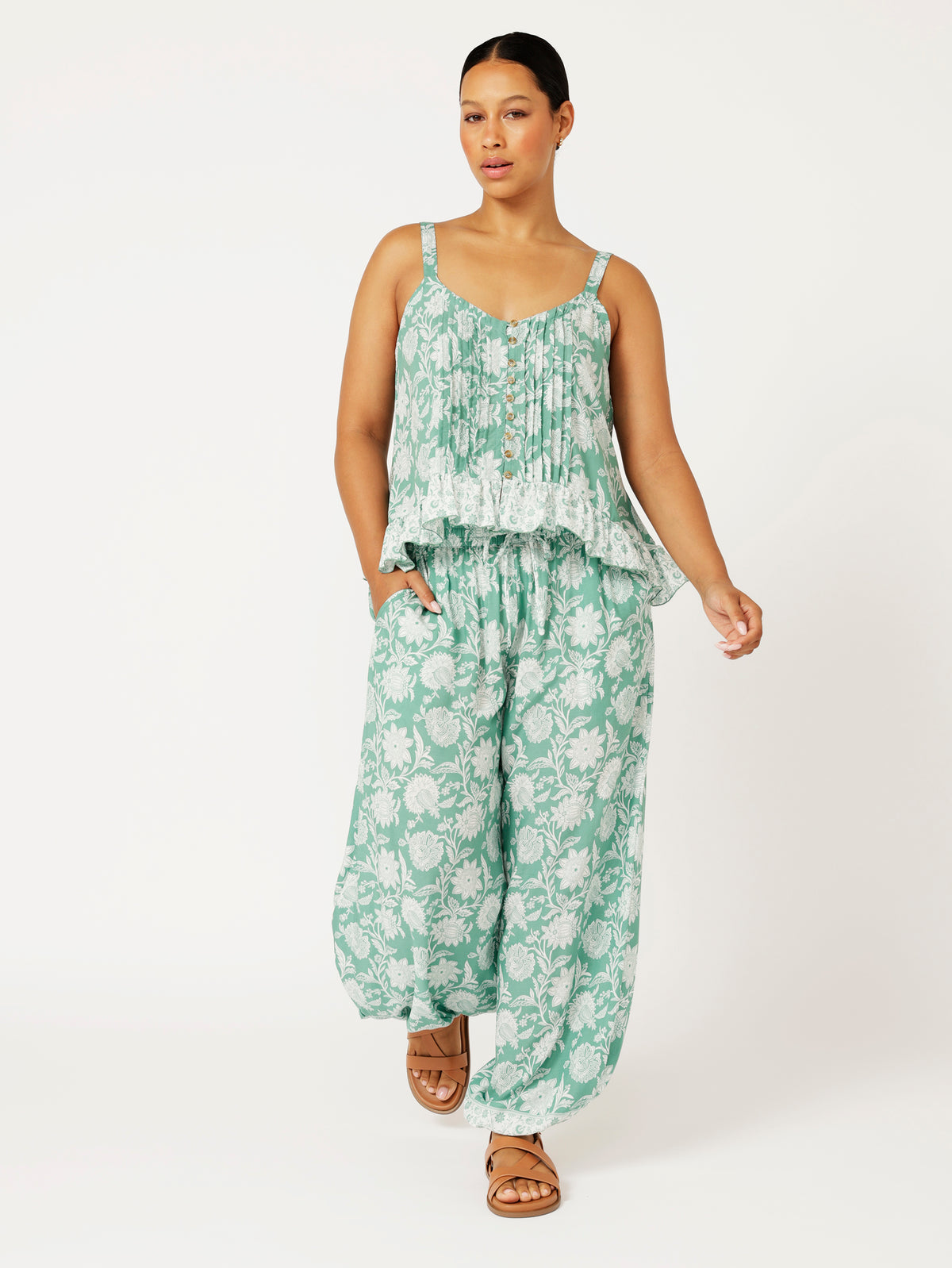 Lily Rose Singlet | CROPPED | Sage Indian Flower - Saffron Road