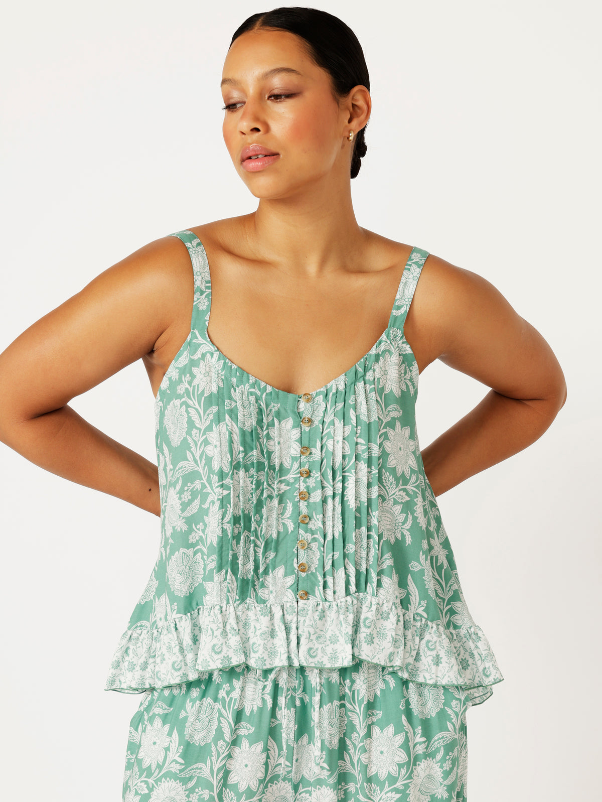 Lily Rose Singlet | CROPPED | Sage Indian Flower - Saffron Road