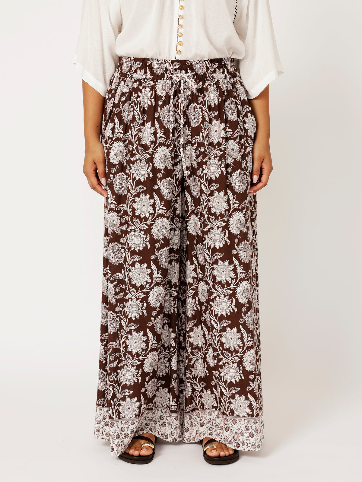 Palazzo Pant | Chocolate Indian Flower - Saffron Road