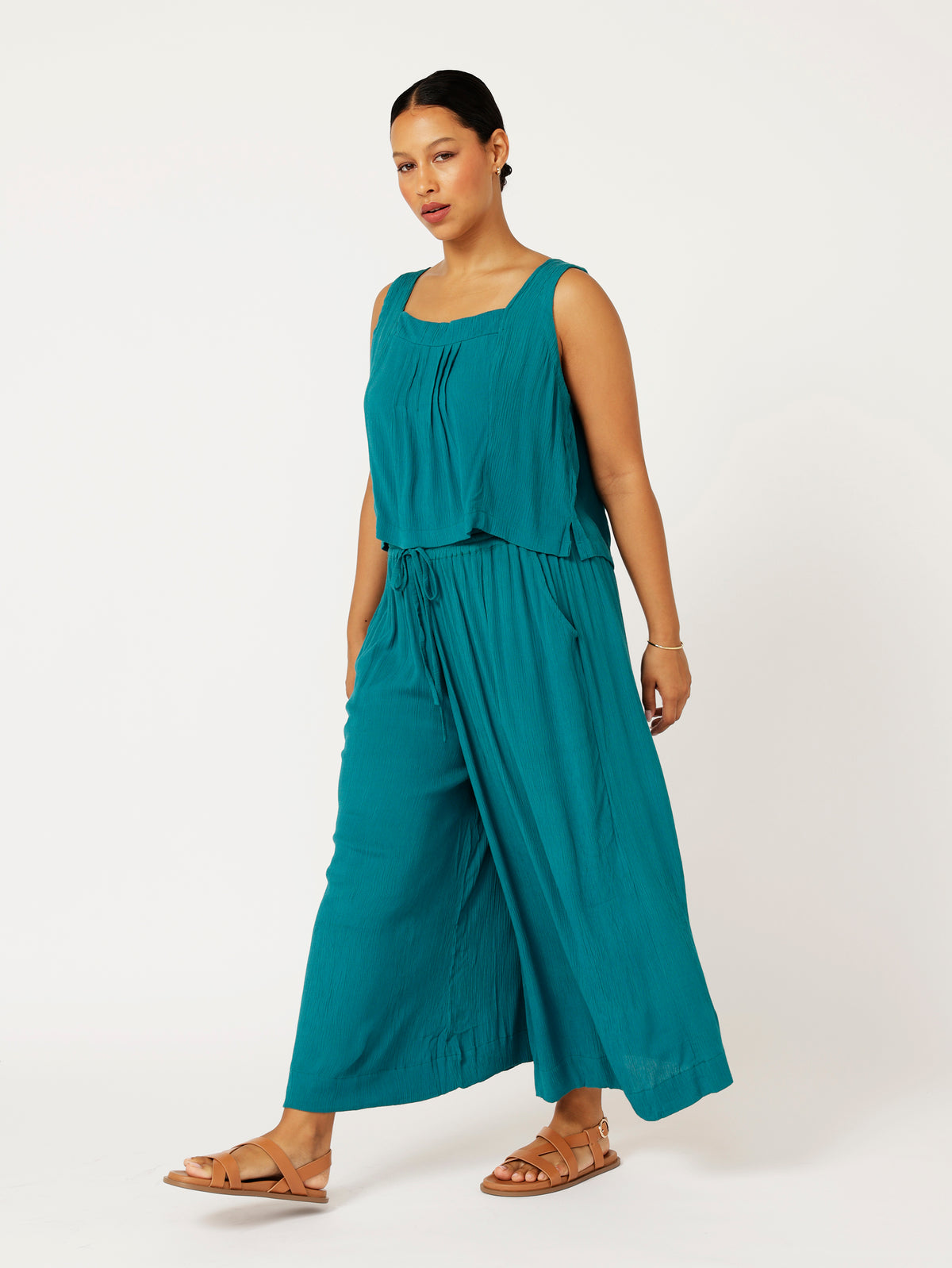 Palazzo Pant | CROPPED | Teal Crinkle - Saffron Road