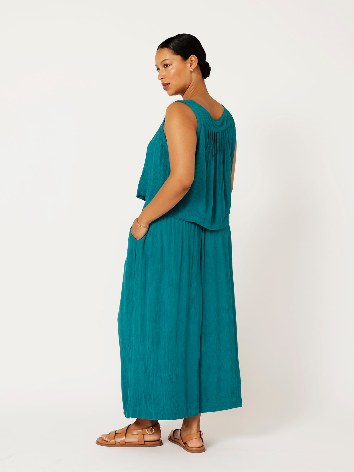 Palazzo Pant | CROPPED | Teal Crinkle - Saffron Road