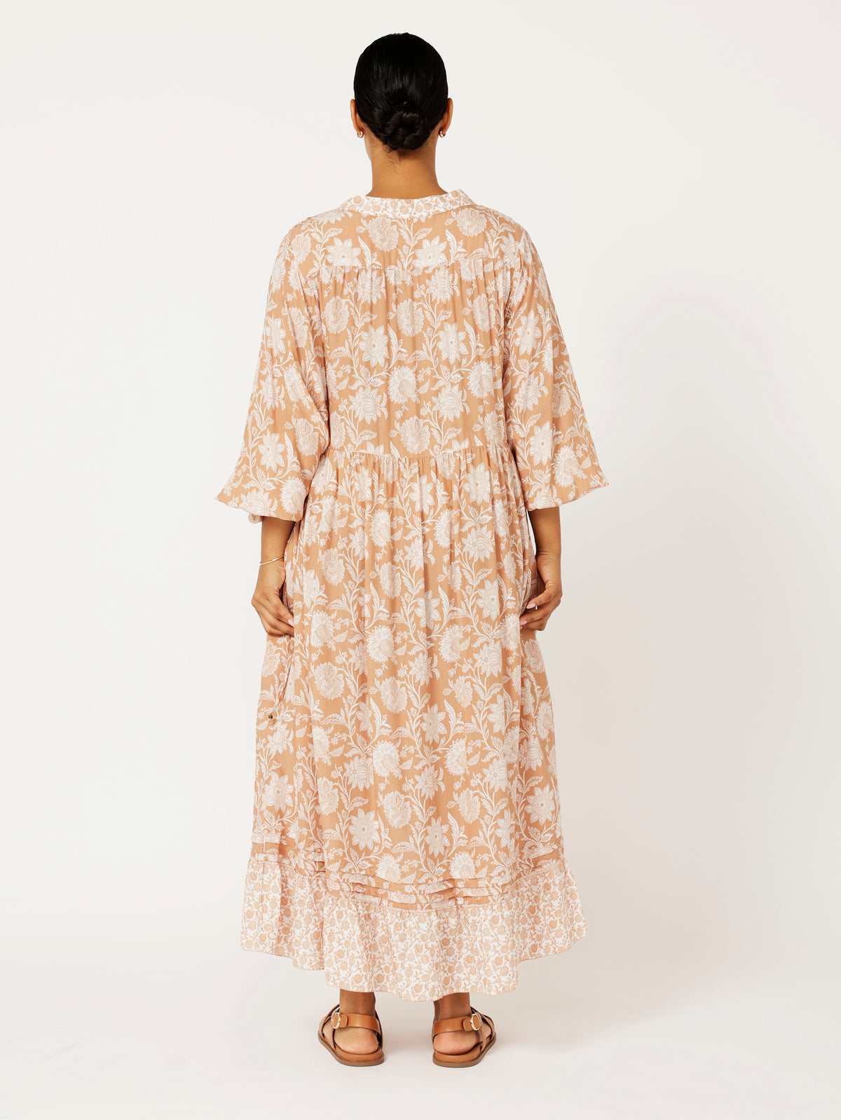 Juliette Dress | MIDI | Beige Flower - Saffron Road