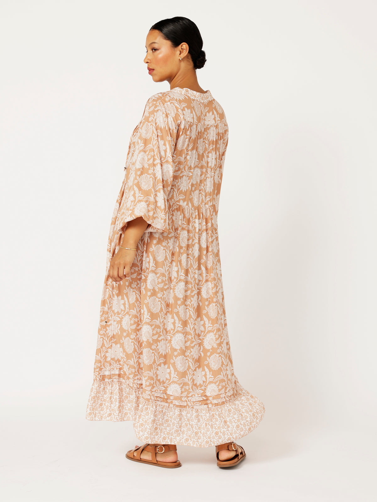 Juliette Dress | MIDI | Beige Flower - Saffron Road