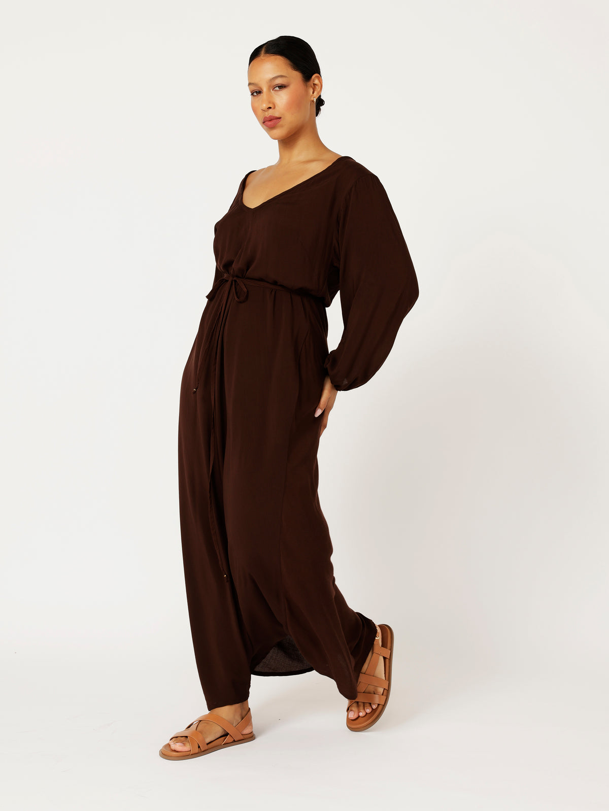 Viv Dress with Sleeves | Maxi | Chocolate - Saffron Road