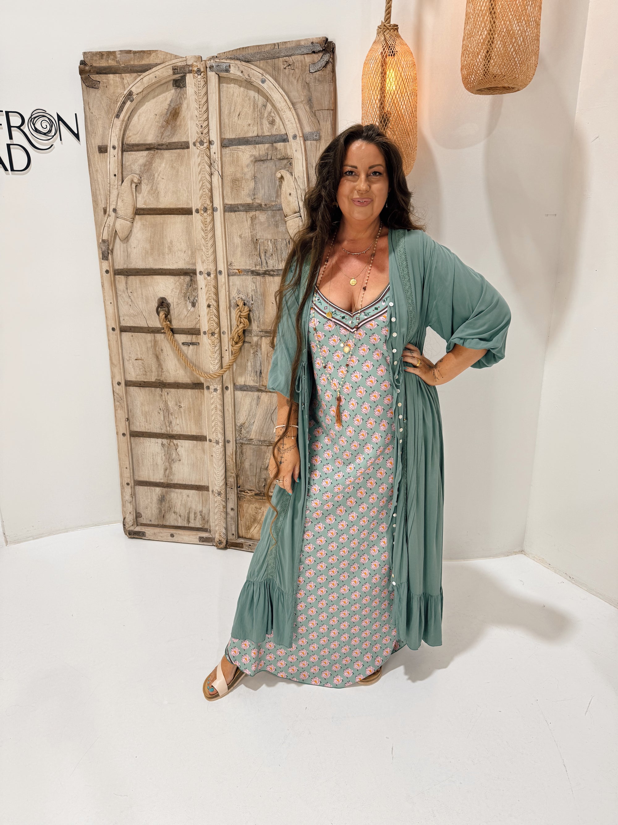 Slip Dress SUPER MAXI | Bias Cut | Sage Peony - Saffron Road