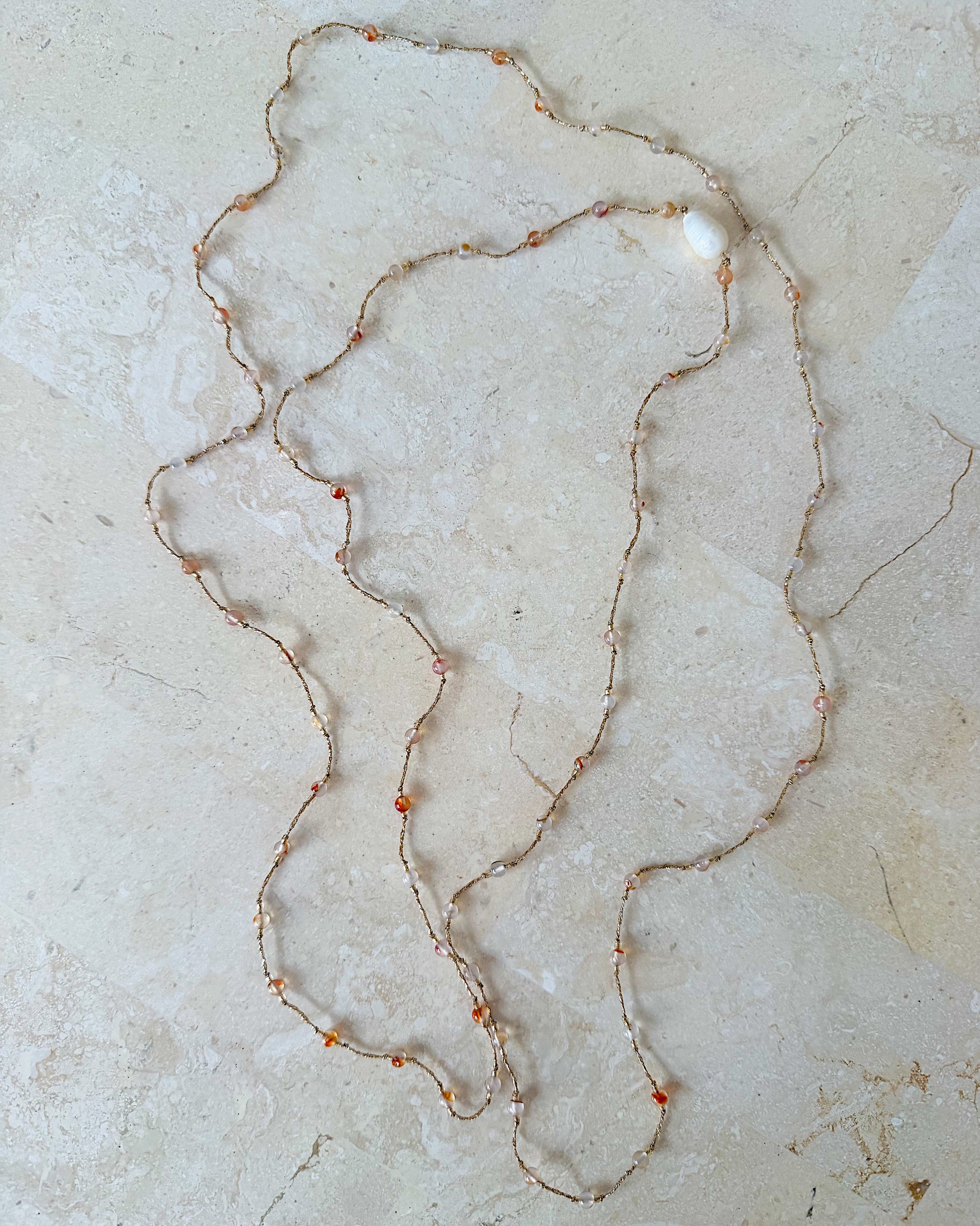 Necklace 29 | LONG - Stones with Freshwater Pearl - Goldfish - Saffron Road