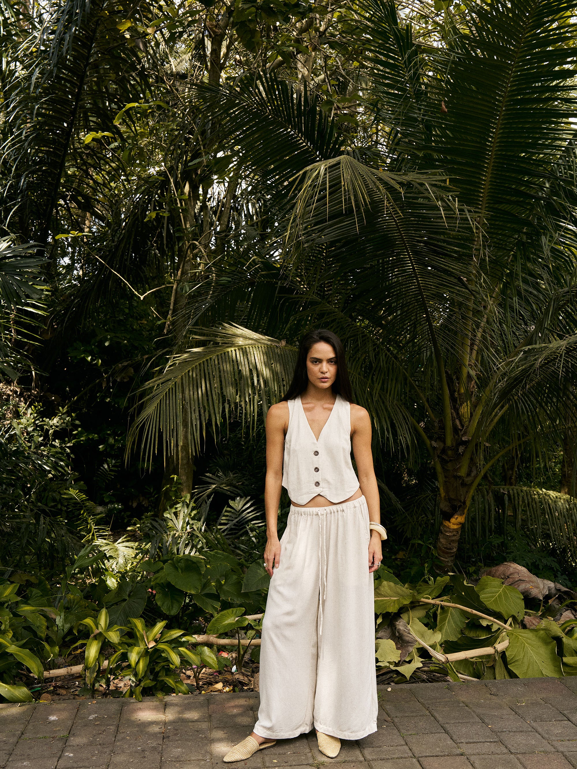 Vest | Wheat | Linen Viscose - Saffron Road