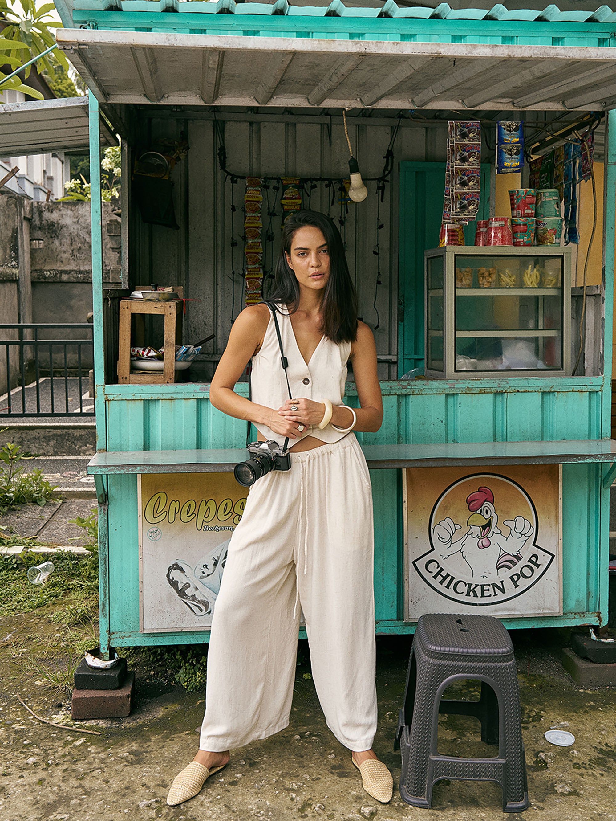 Vest | Wheat | Linen Viscose - Saffron Road