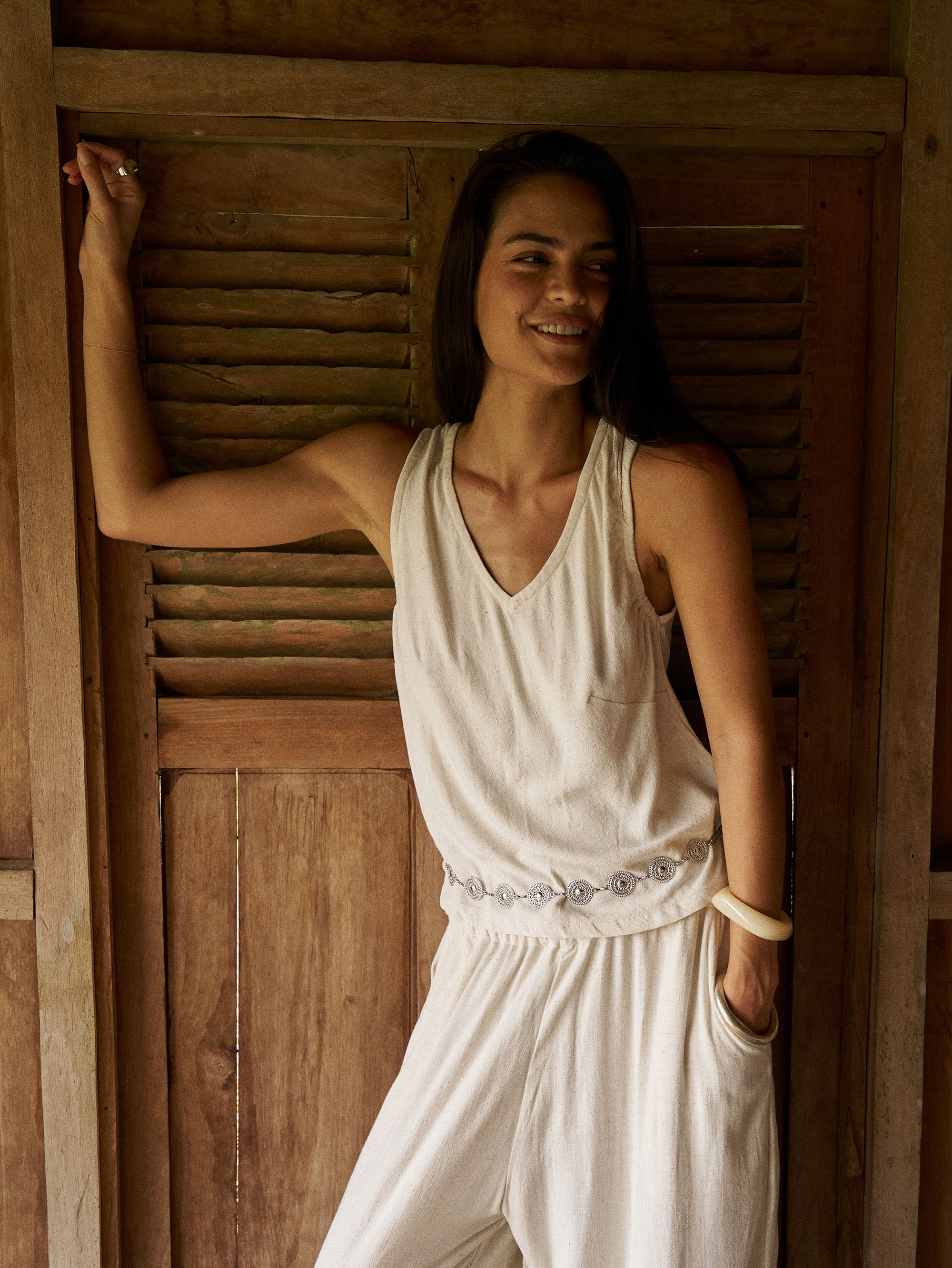 Viv Tank | Wheat | Linen Viscose - Saffron Road