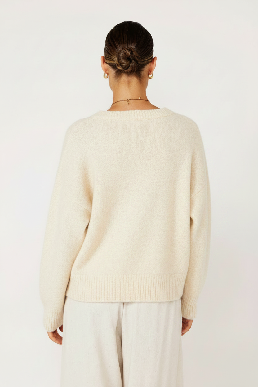 V Neck Jumper | Mohair Knit | Cream - Saffron Road