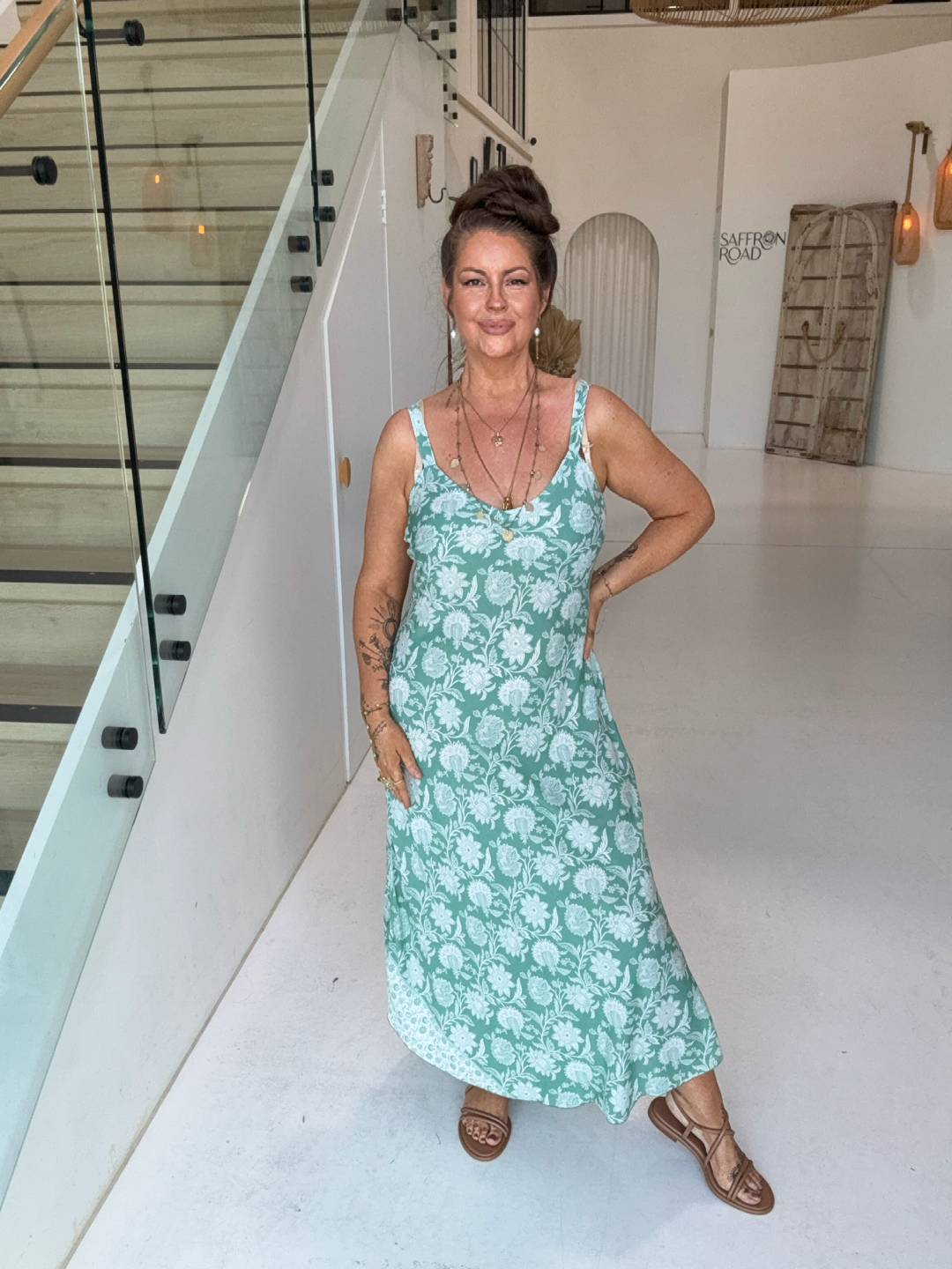 Slip Dress | Bias Cut | Sage Indian Flower