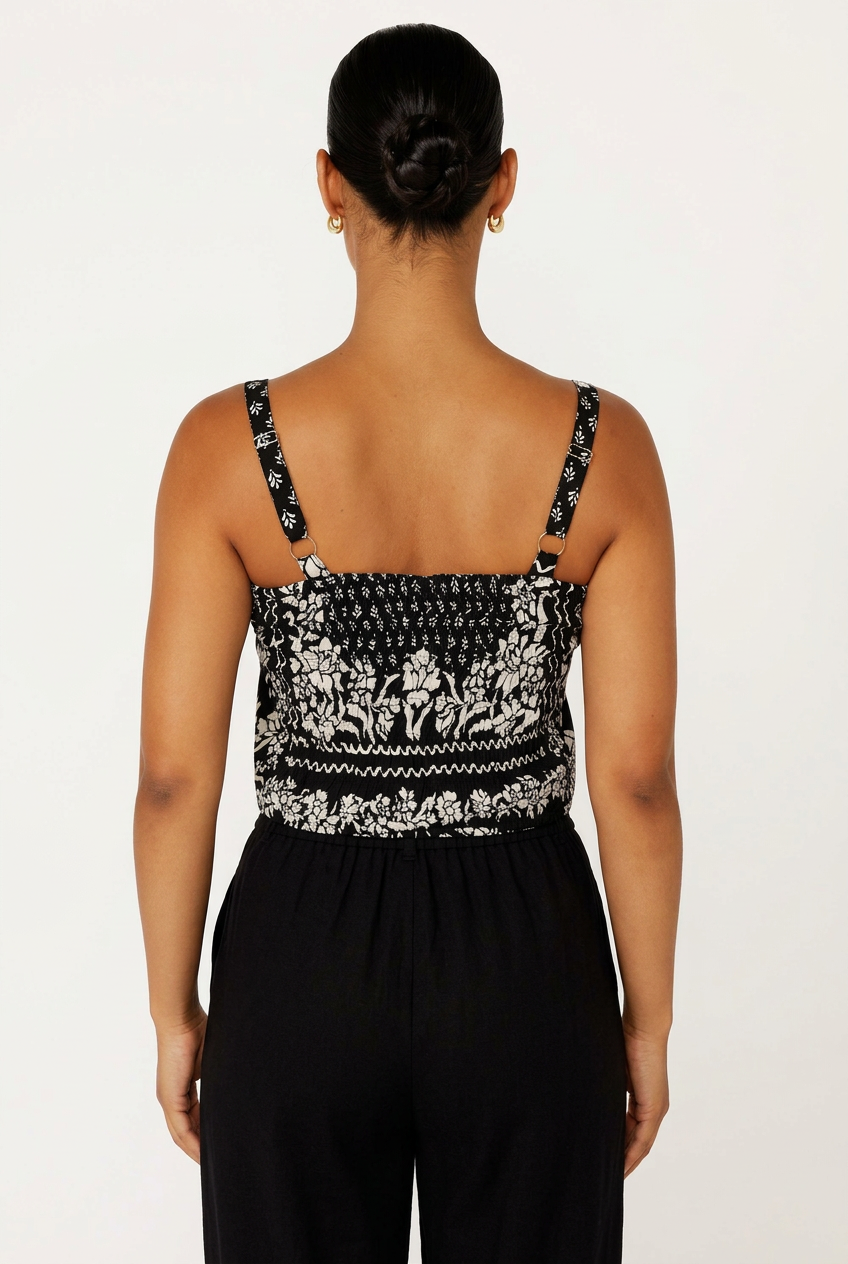Bralette | Black and White Heritage Flower - Saffron Road