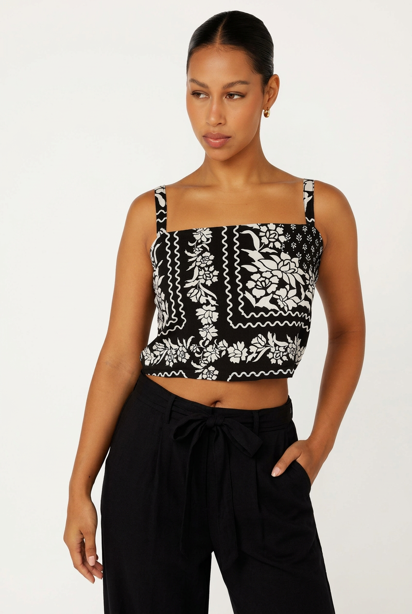 Bralette | Black and White Heritage Flower - Saffron Road
