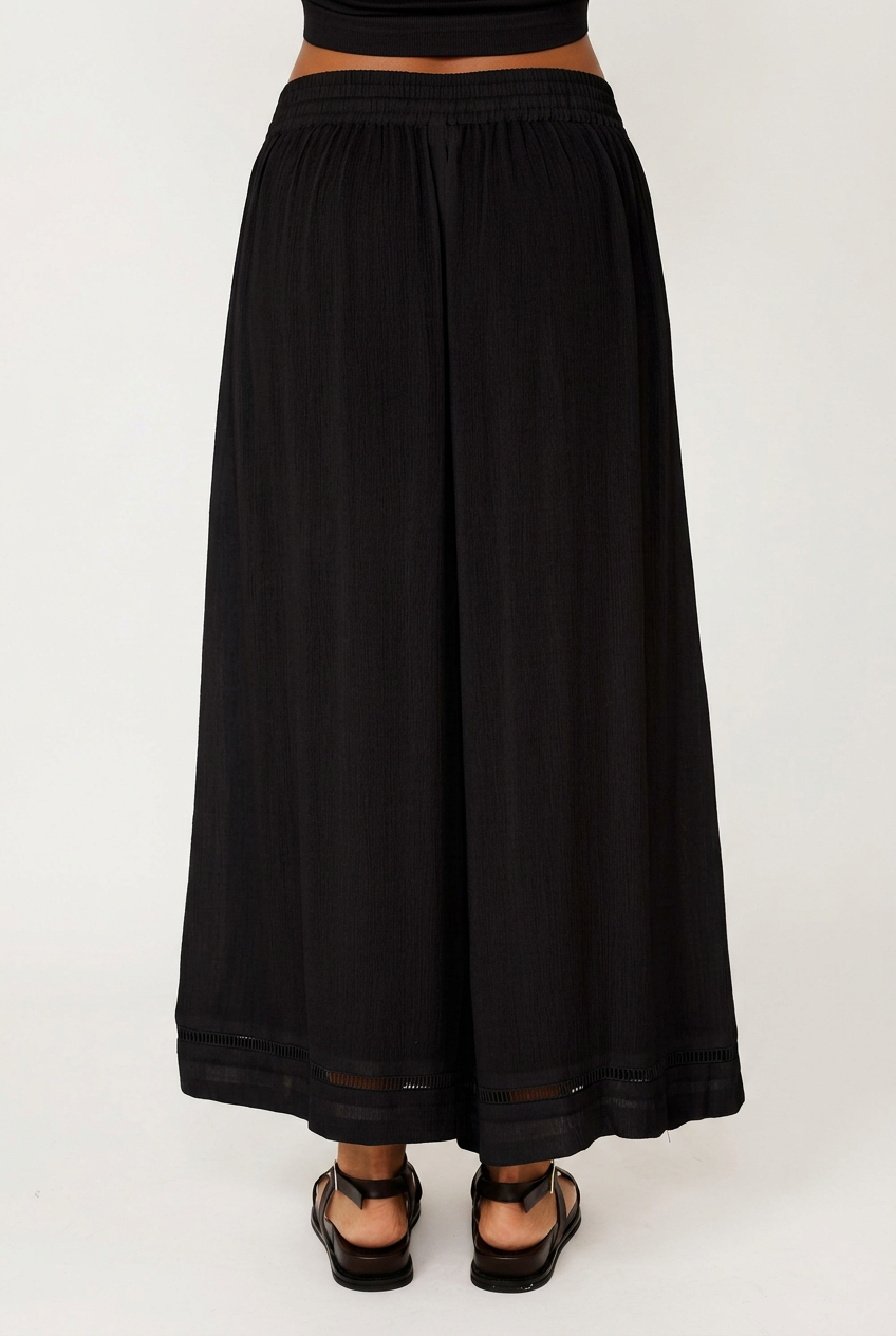Palazzo Pant with Lace | CROPPED | Black Crinkle - Saffron Road