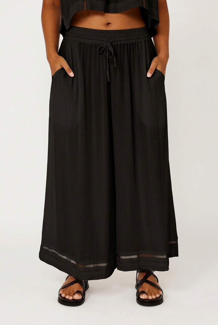 Palazzo Pant with Lace | CROPPED | Black Crinkle - Saffron Road