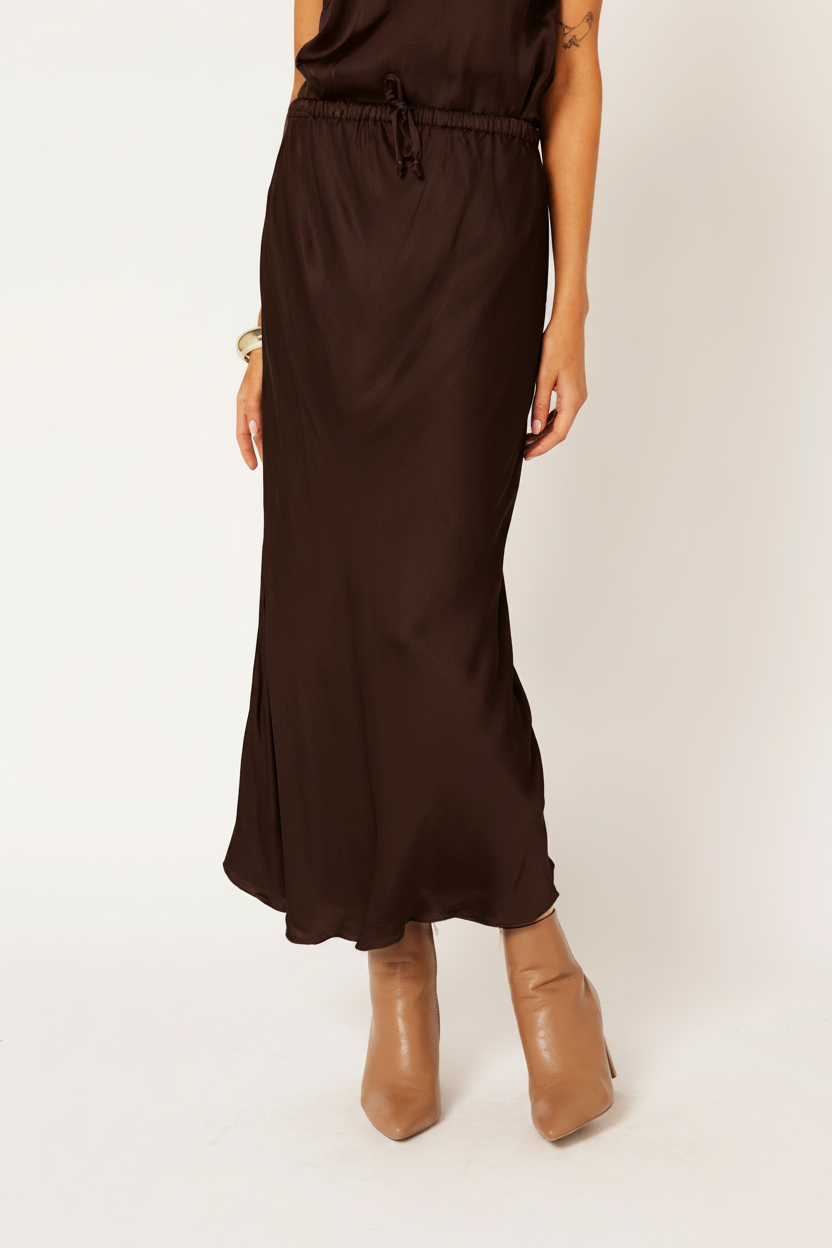 Violet Skirt | Satin Viscose | Chocolate - Saffron Road