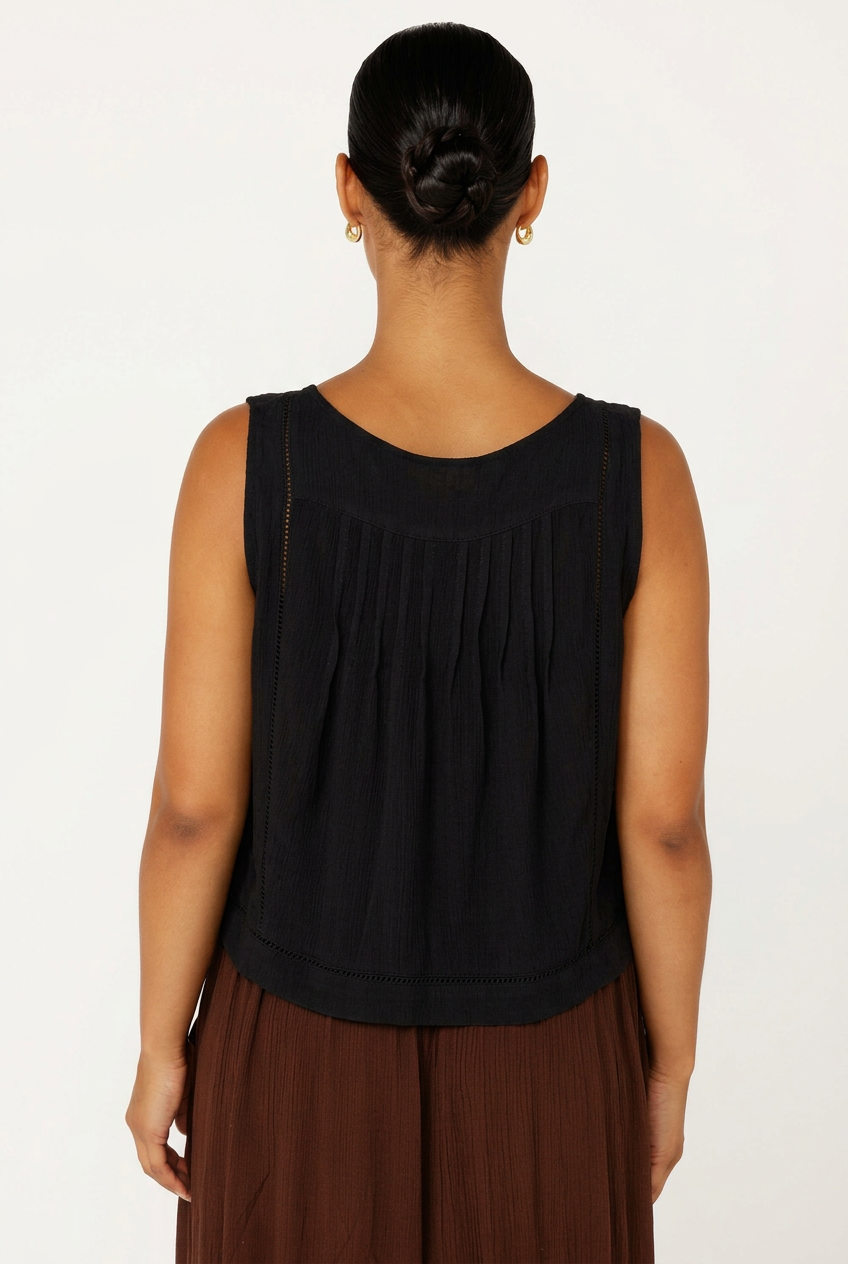 Lotus Tank with Lace | Black Crinkle - Saffron Road
