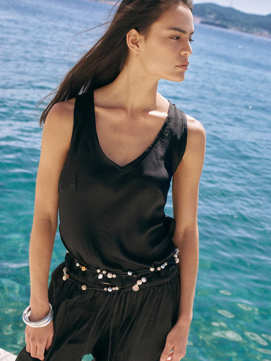 Sophia Black Satin Tank main image 1