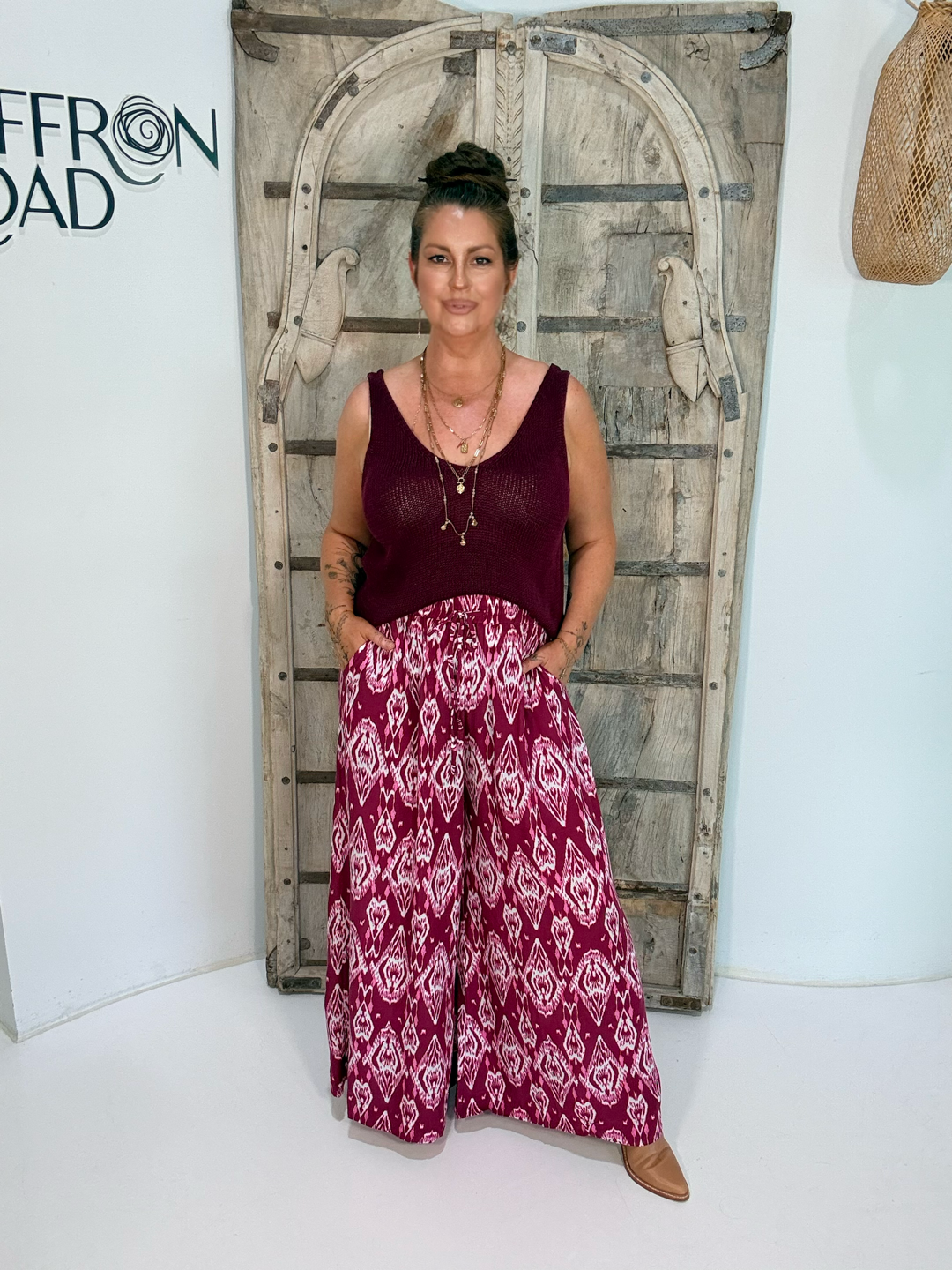 Palazzo Pant | Magenta Ikat - Saffron Road