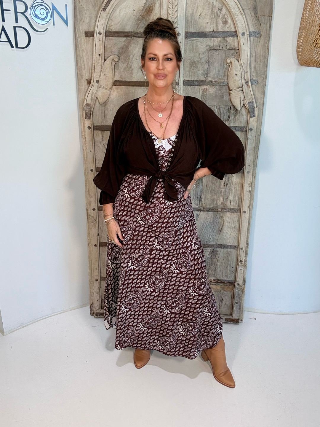 Slip Dress | Bias Cut | Chocolate Block Print - Saffron Road
