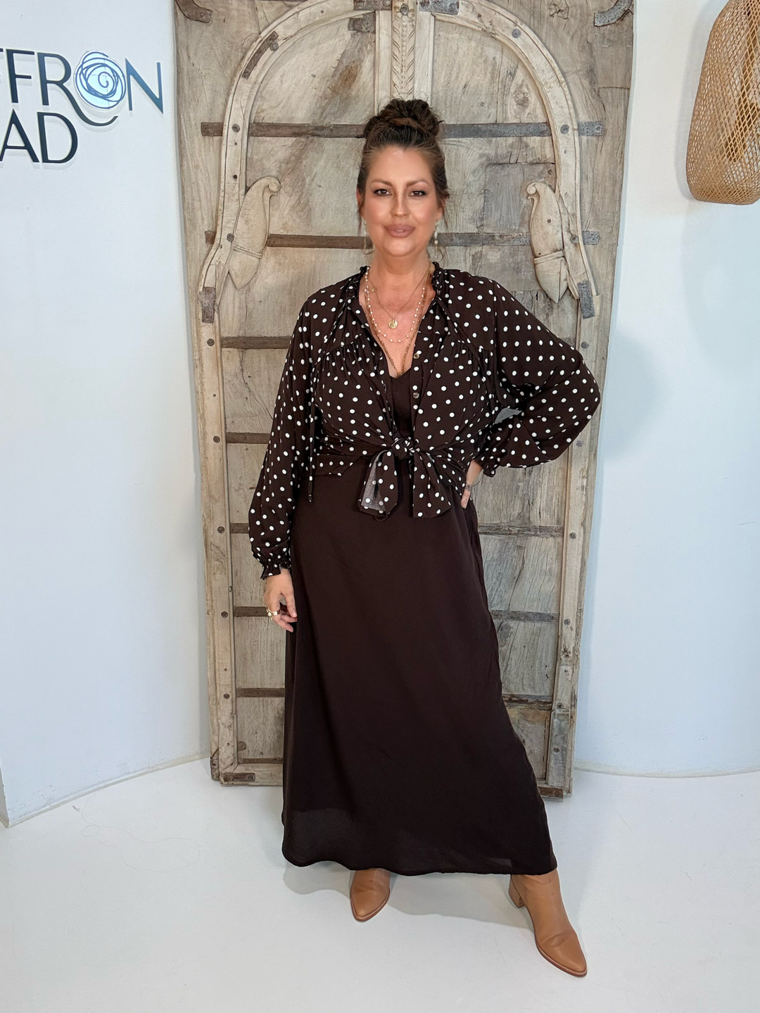 Viv Dress with Sleeves |  Maxi | Chocolate