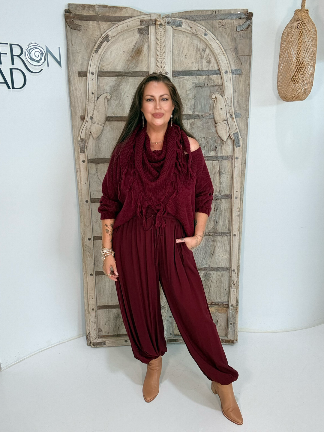 V Neck Jumper | Mohair Knit | Bordeaux - Saffron Road