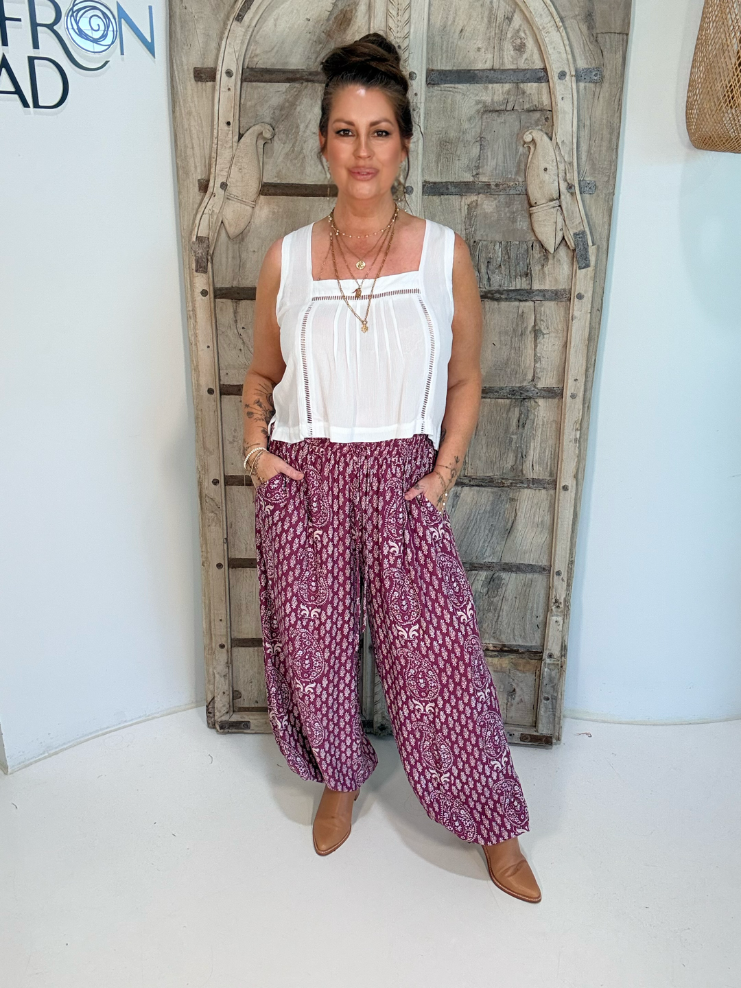 Balloon Pant | Plum Block Print - Saffron Road