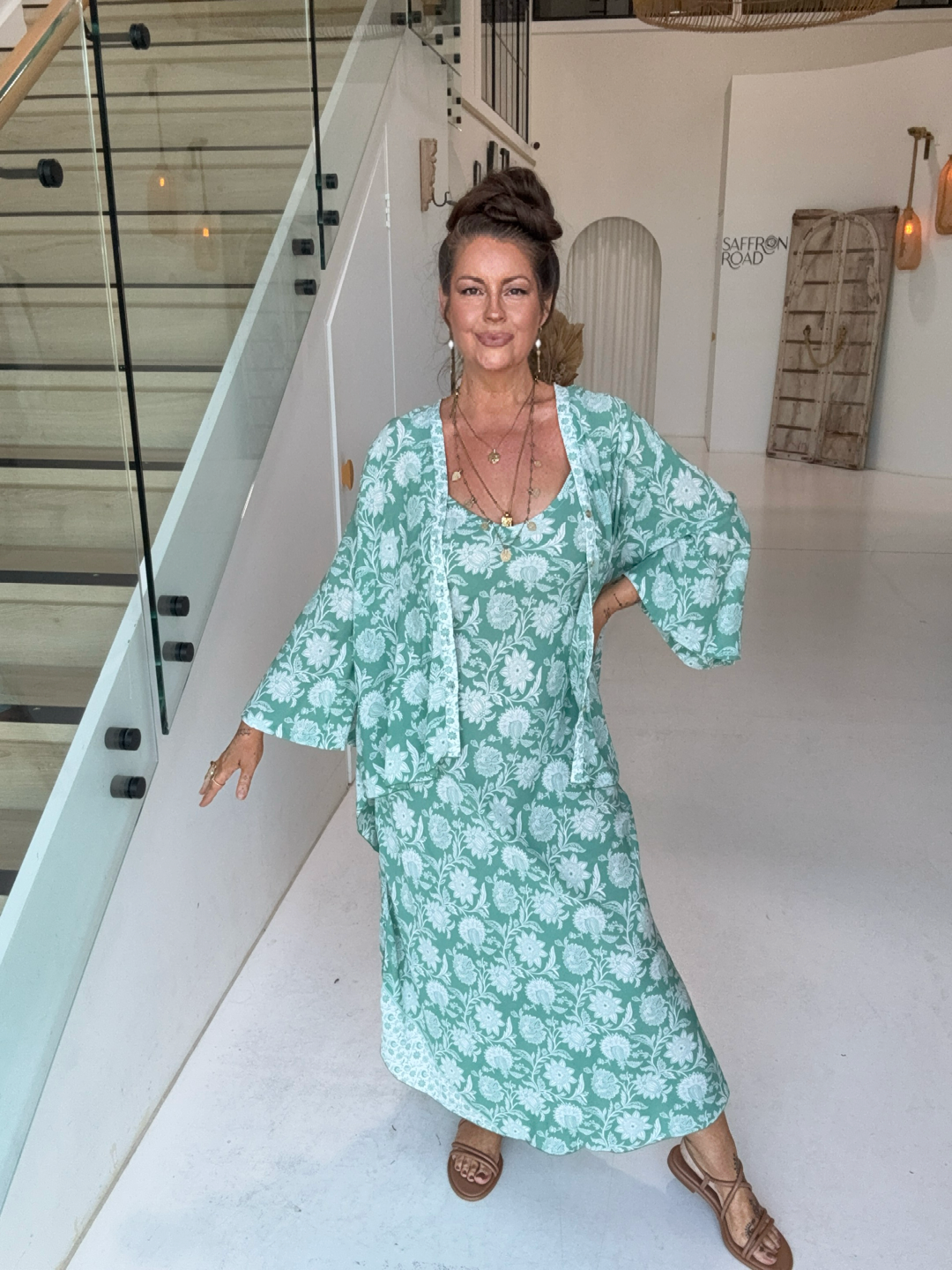 Kimono Shirt | Sage Indian Flower
