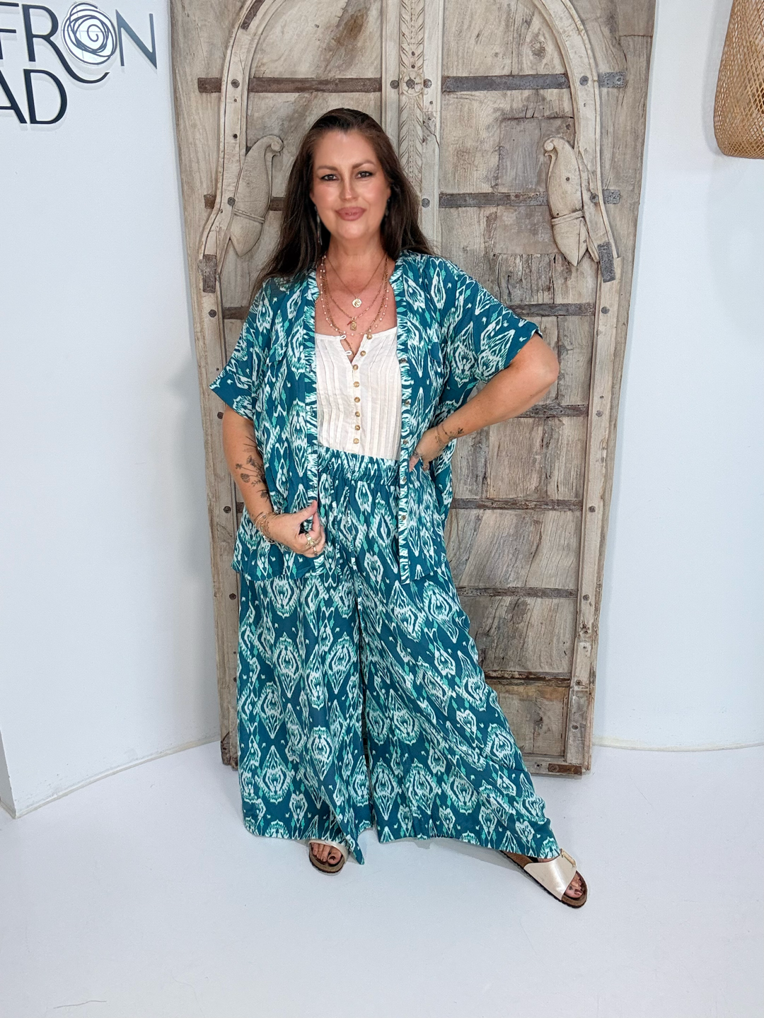 Madison Shirt | Teal Ikat - Saffron Road